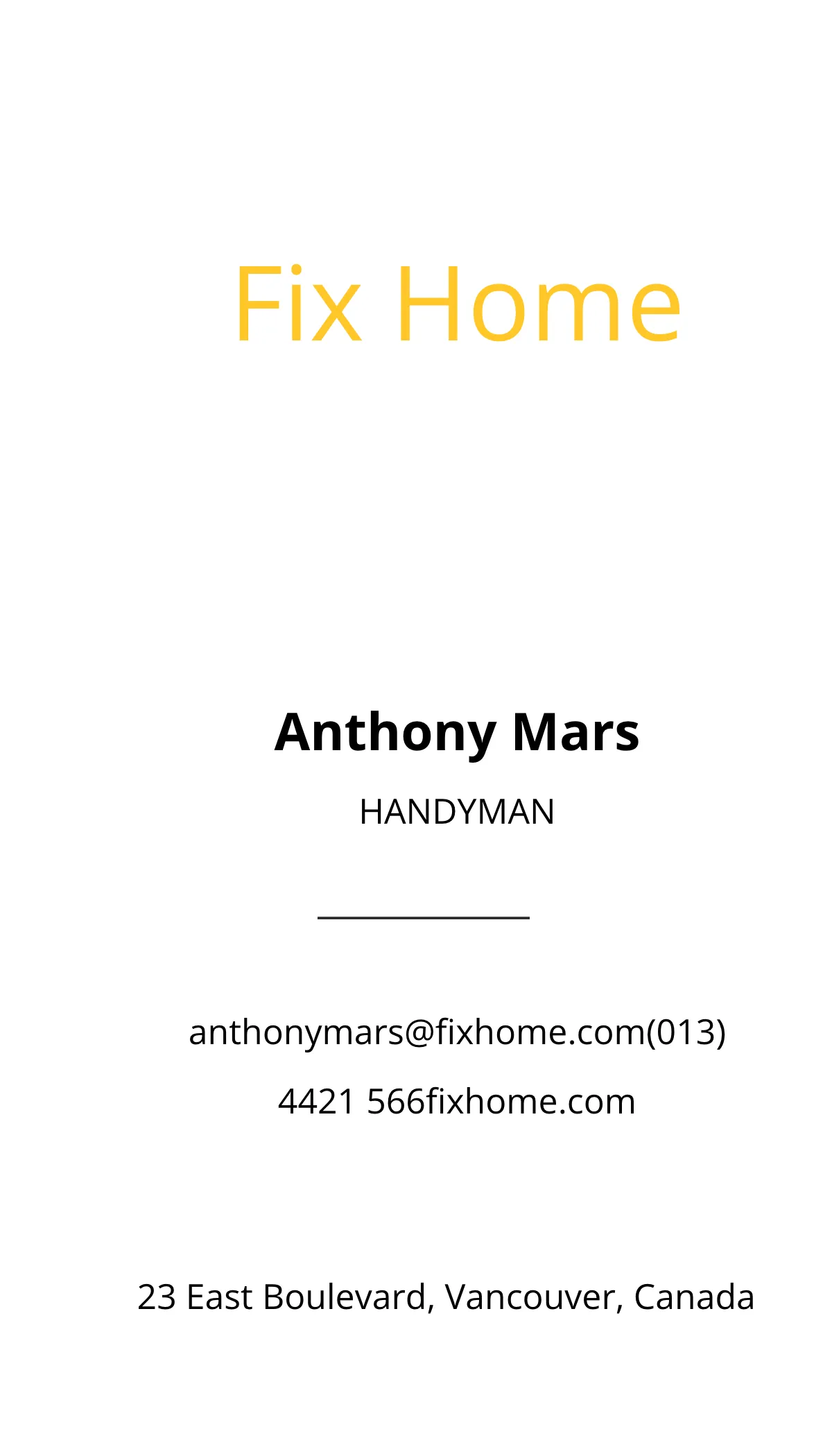 Free Handyman Service Business Card Template to Edit Online