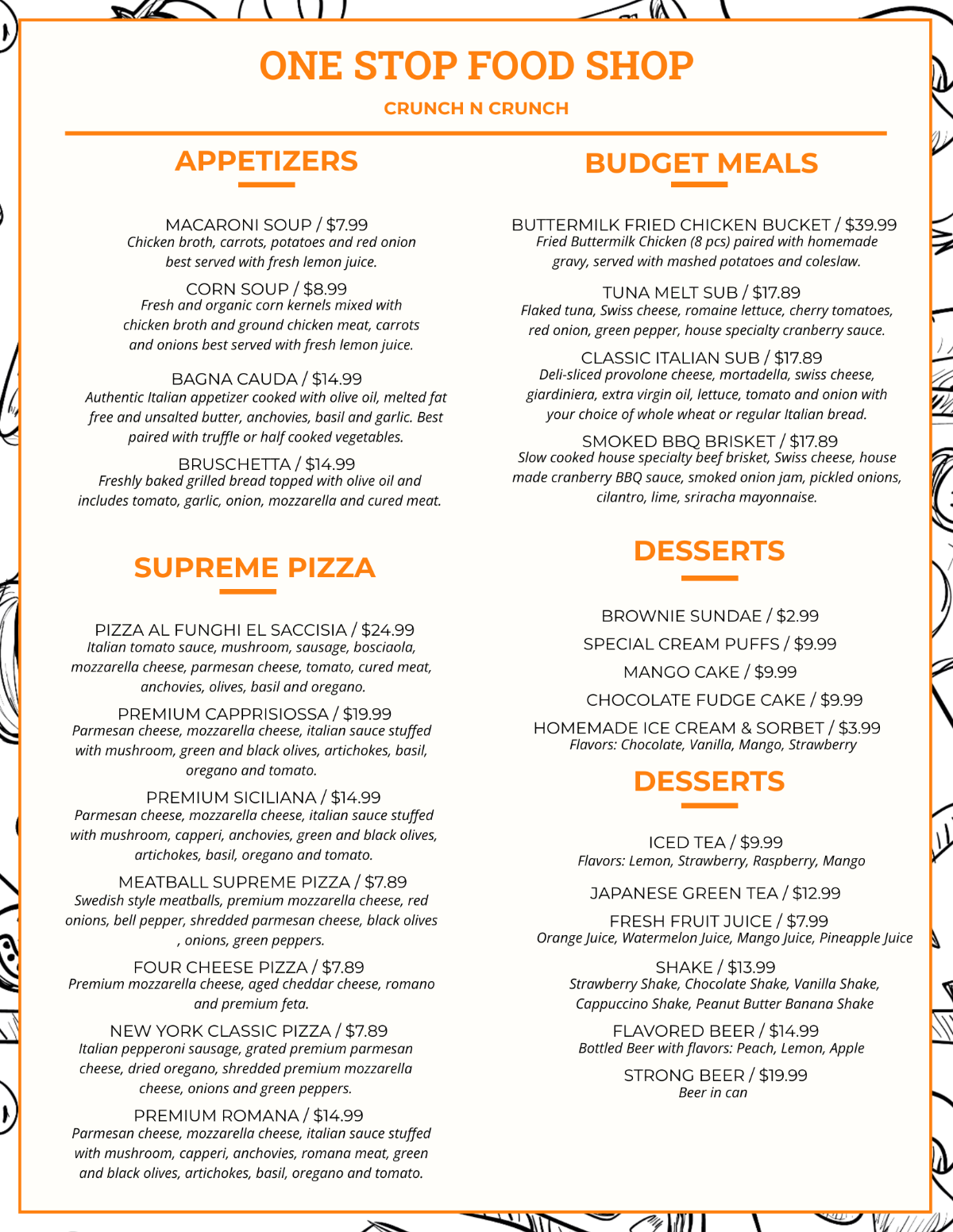 Classic Food and Drinks Menu Template