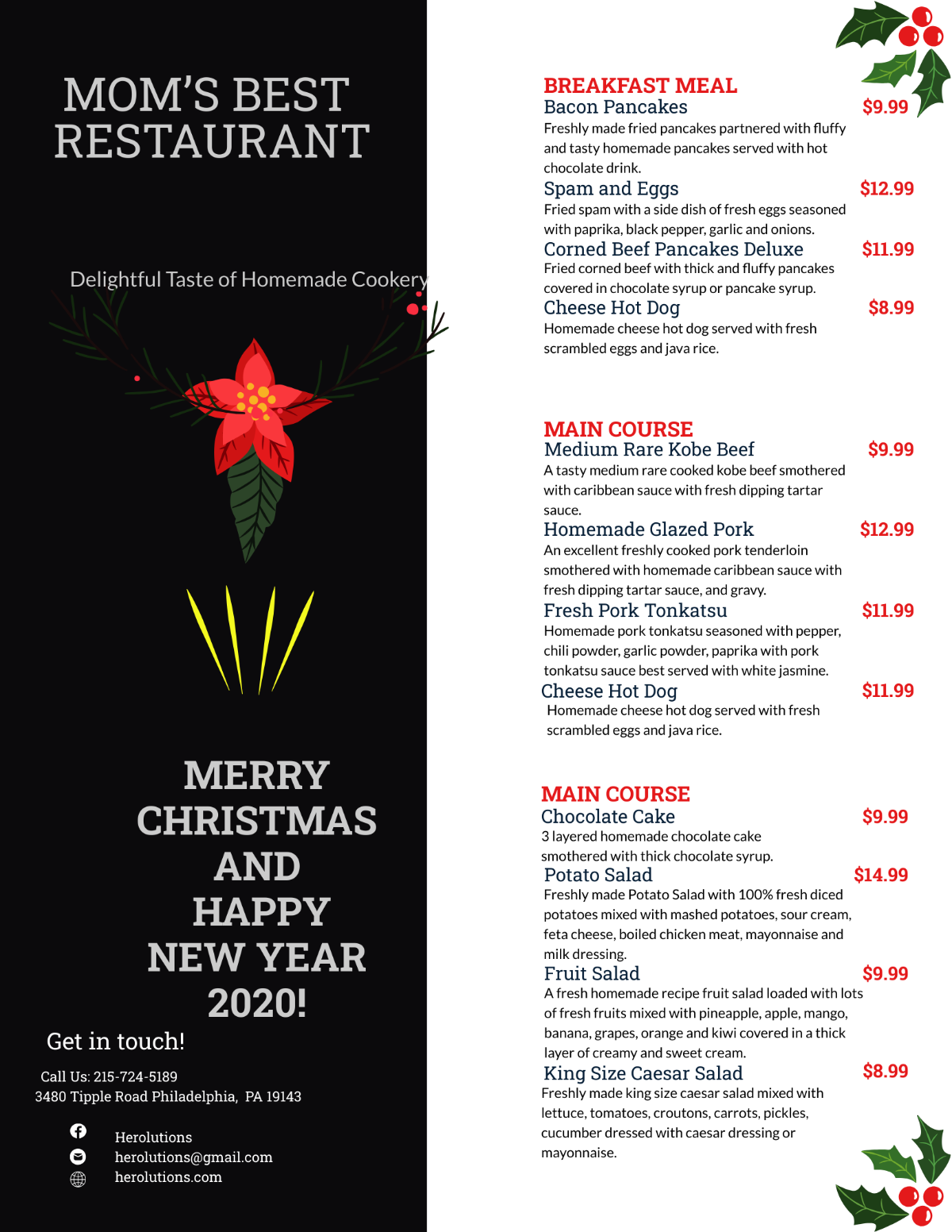 Holiday Menu Template - Edit Online & Download