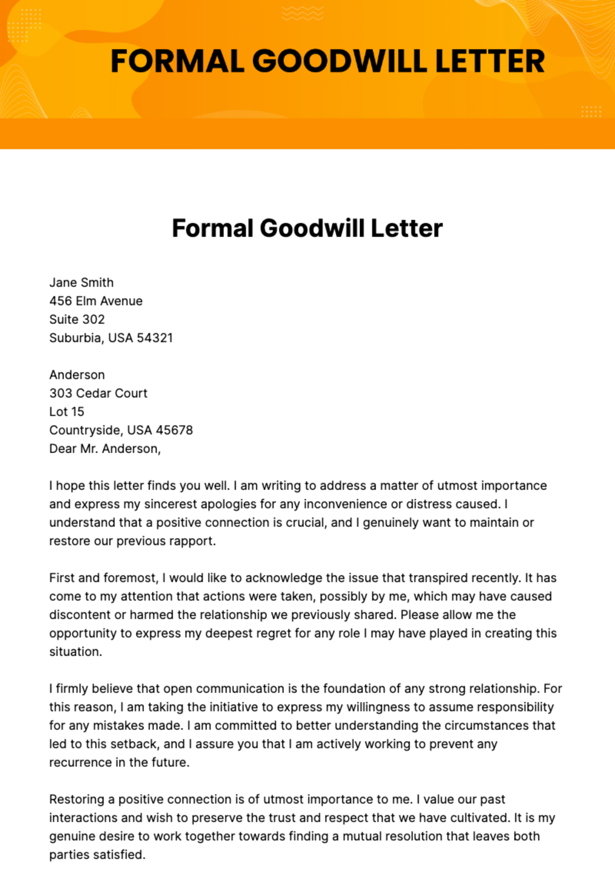 Formal Goodwill Letter Template
