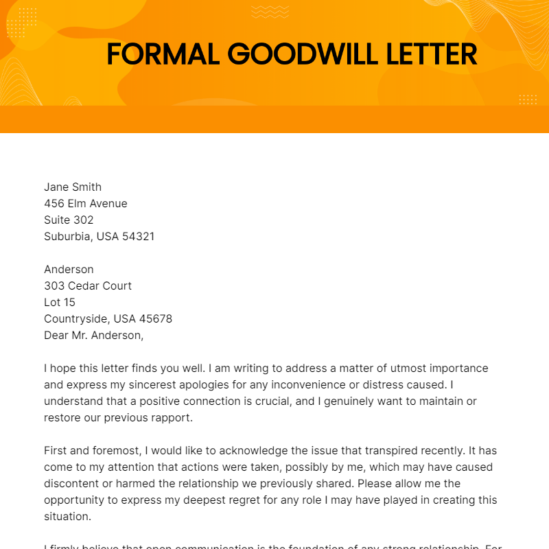 Formal Goodwill Letter Template