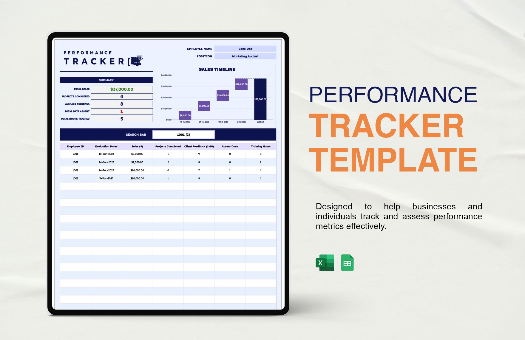 Performance Tracker Template in Excel, Google Sheets