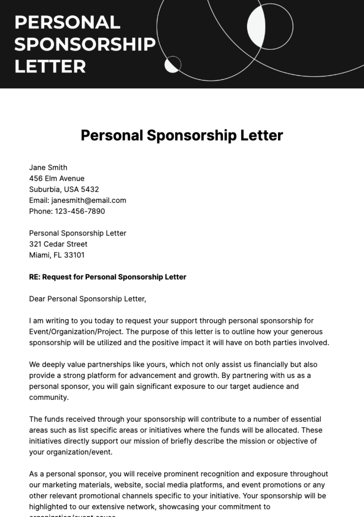 Personal Sponsorship Letter Template