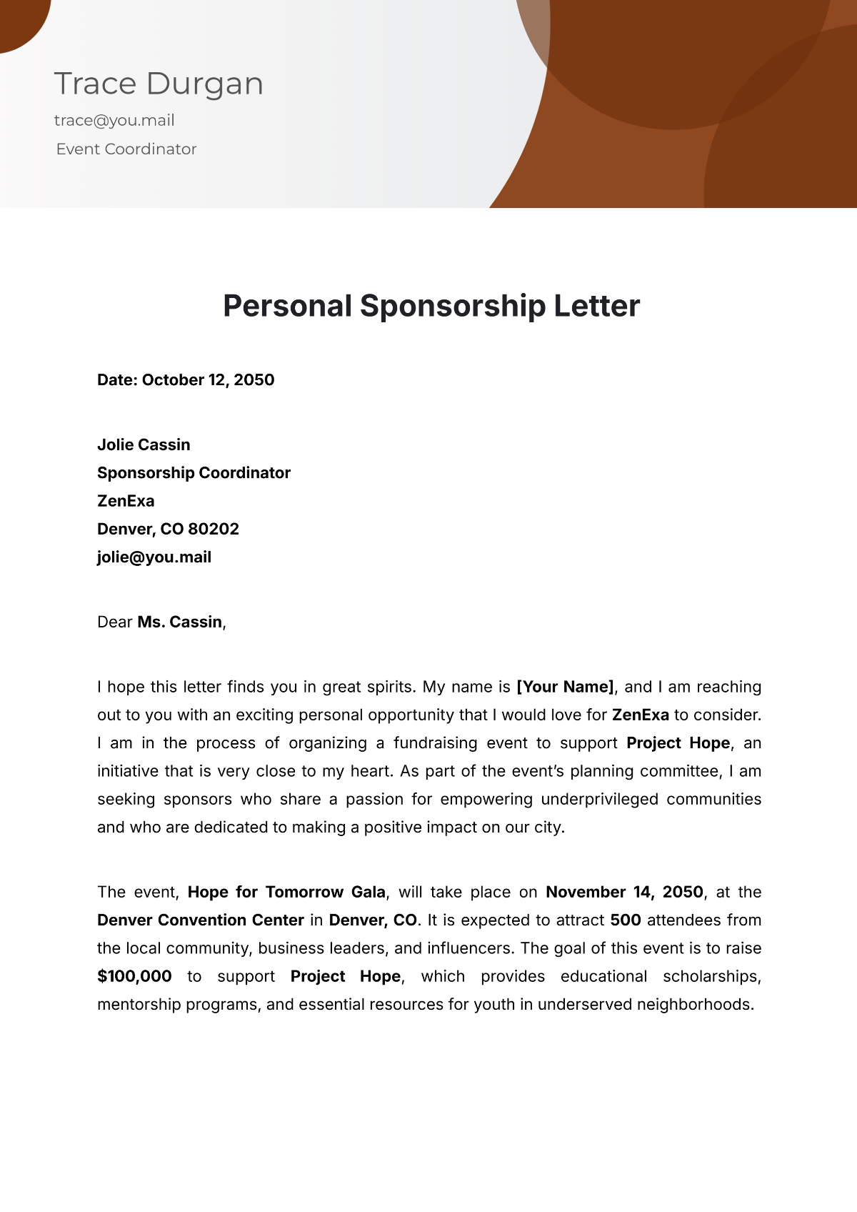 Personal Sponsorship Letter Template - Edit Online & Download