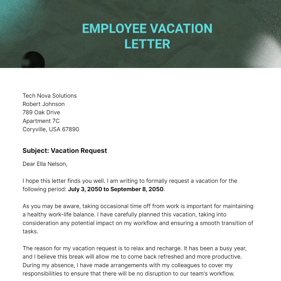 Employee Vacation Letter Template