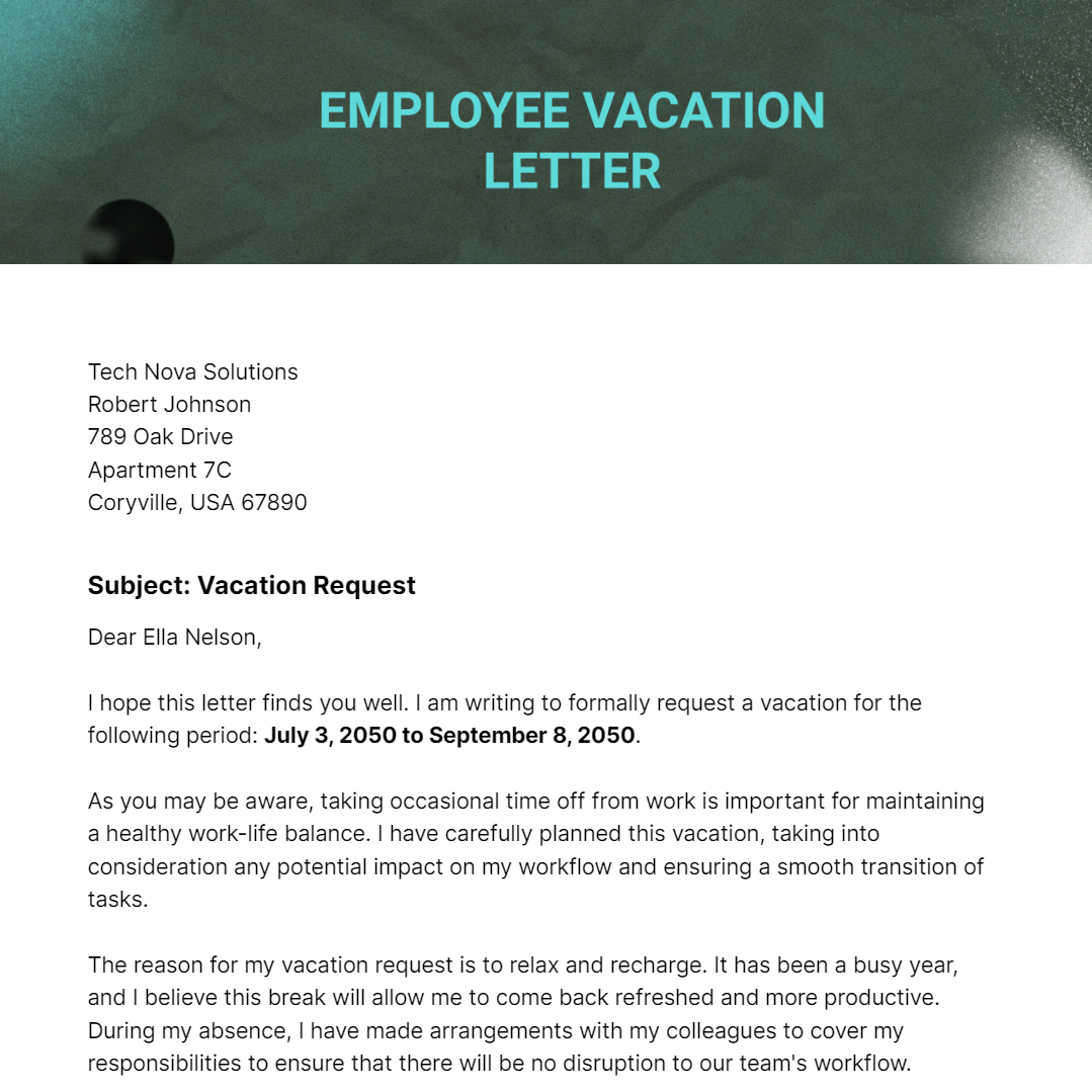 Employee Vacation Letter Template Edit Online Download Example 