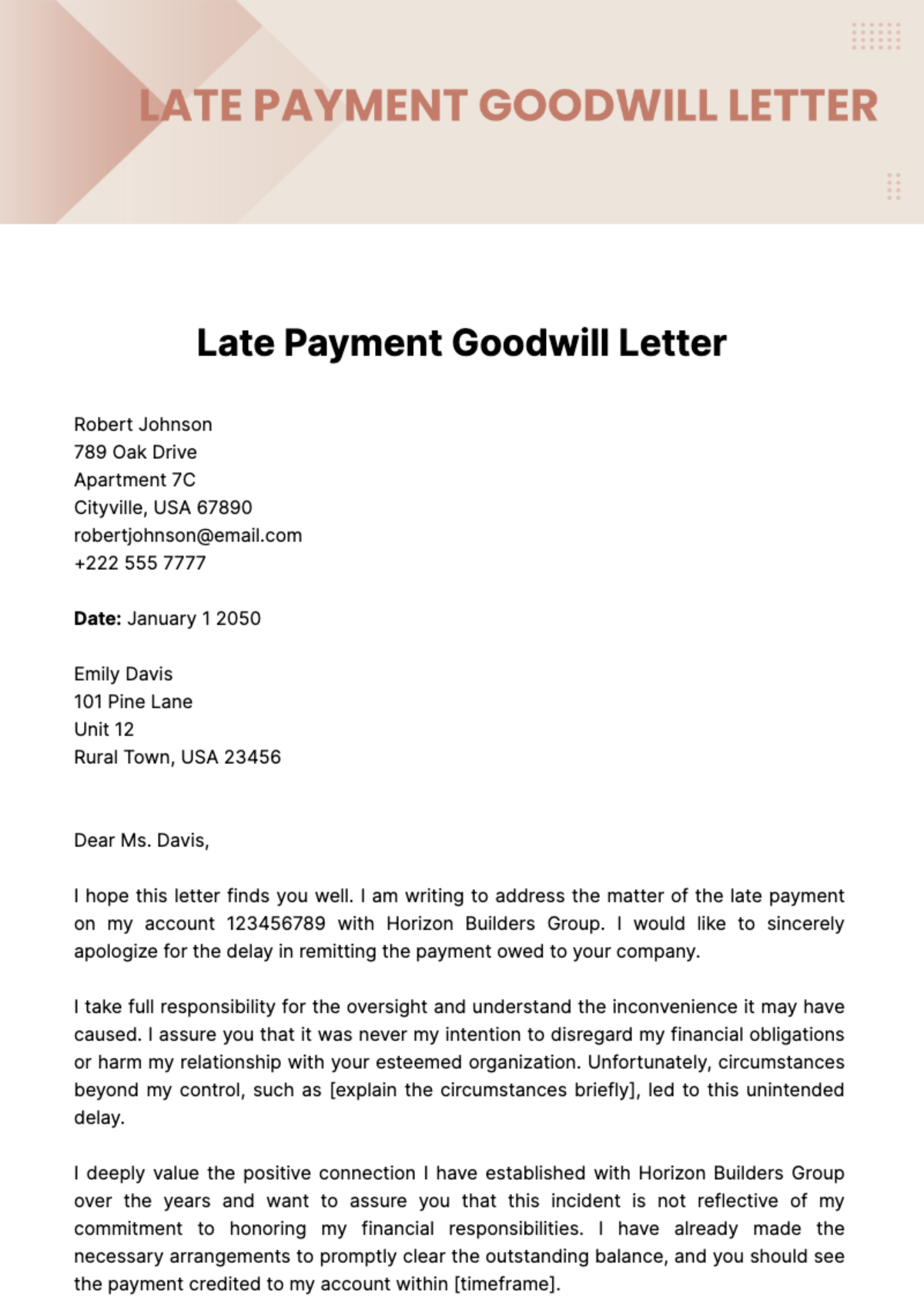 Late Payment Goodwill Letter Template