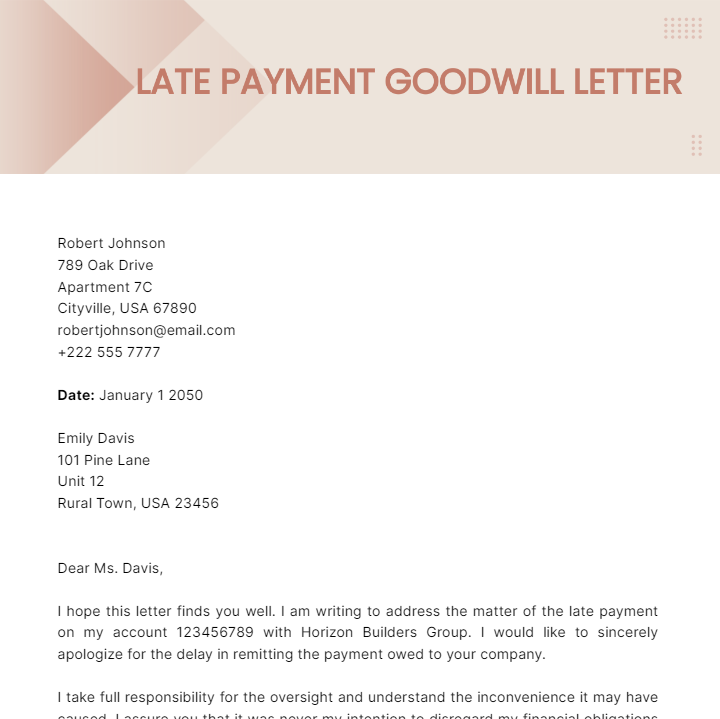 Late Payment Goodwill Letter Template