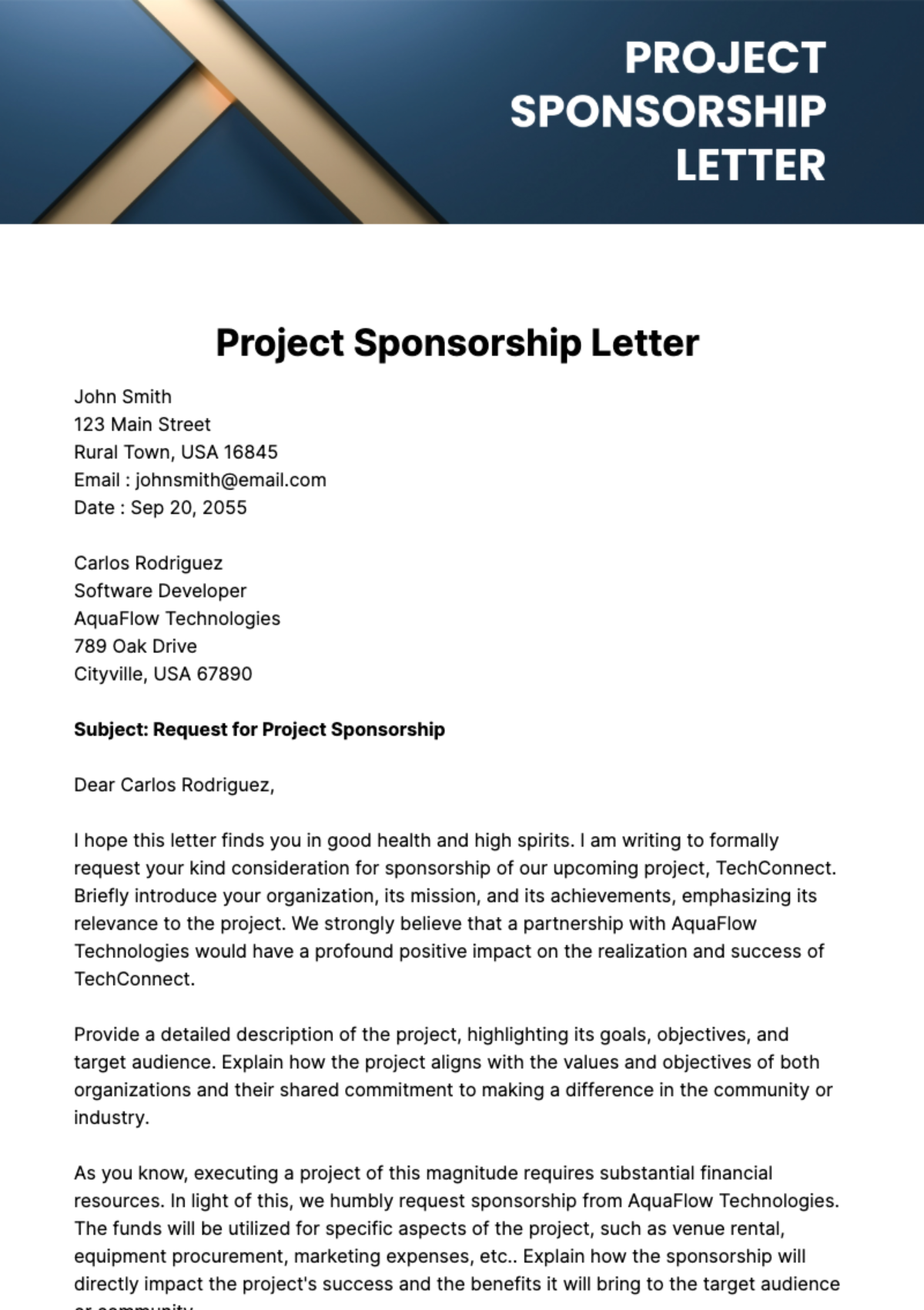Project Sponsorship Letter Template