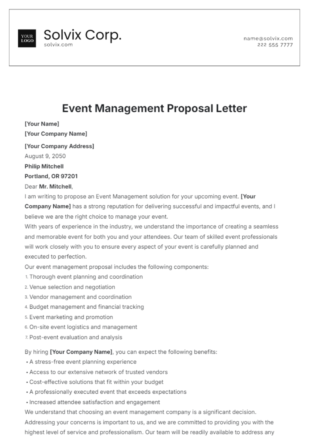 Event Management Proposal Letter Template