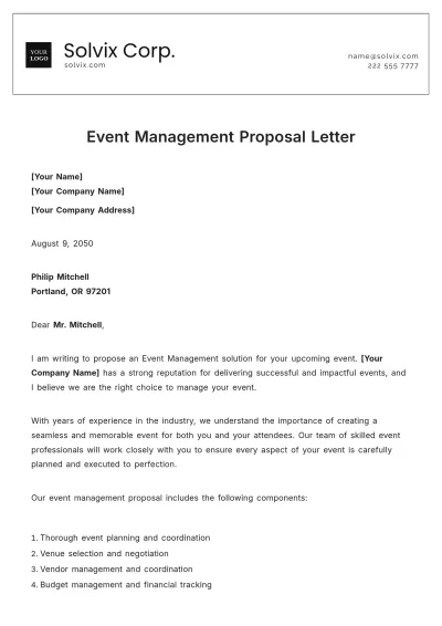 Free Event Management Proposal Letter Template to Edit Online