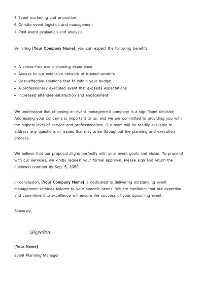 Free Event Management Proposal Letter Template to Edit Online
