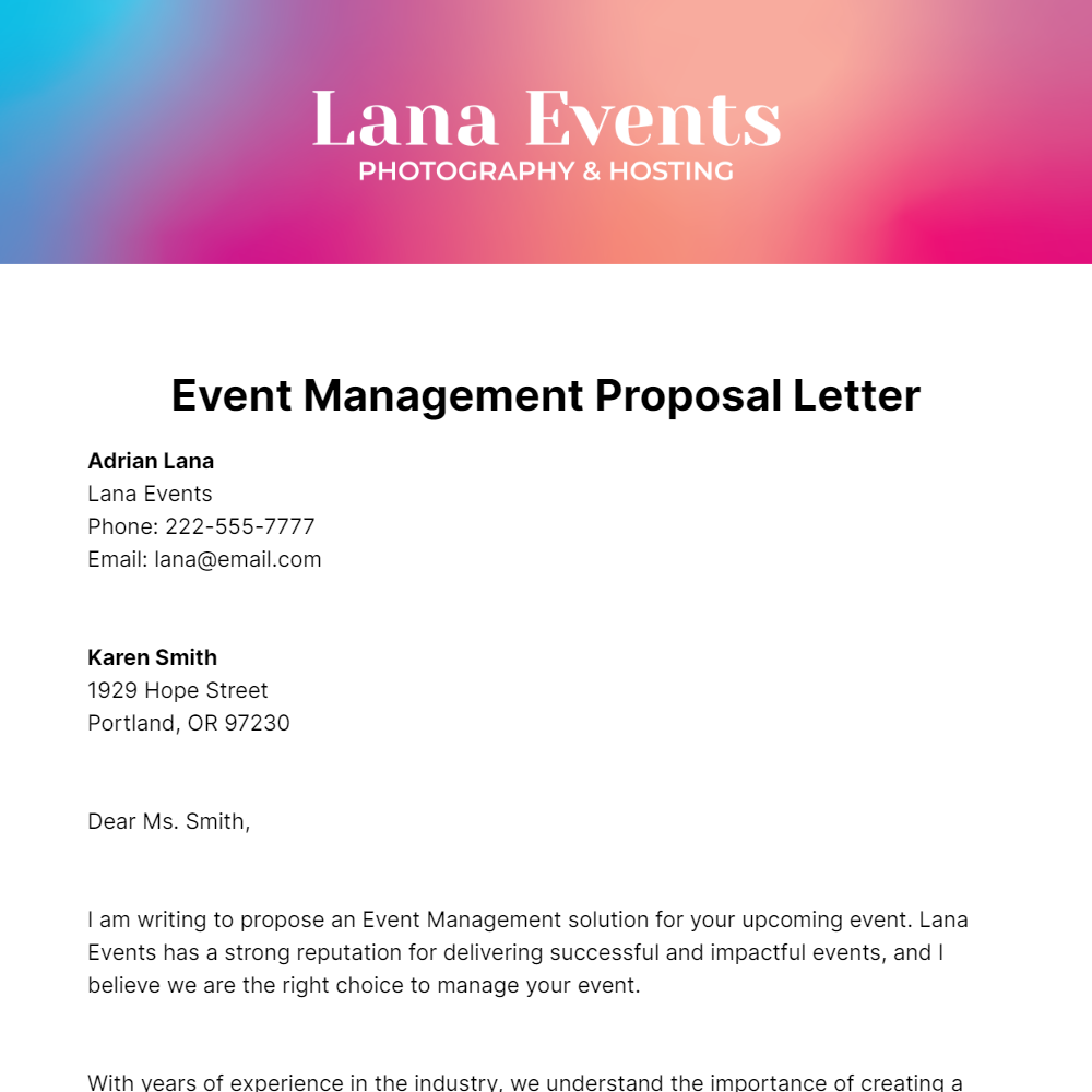 Event Management Proposal Letter Template
