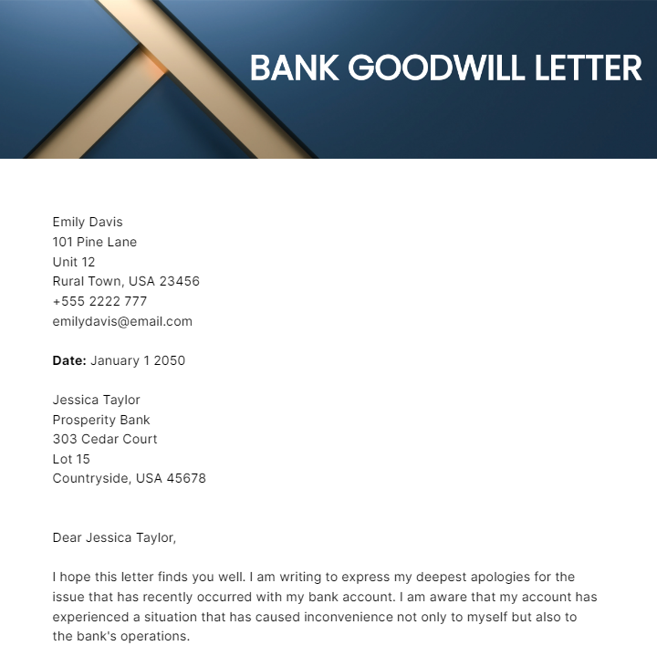 Free Bank Goodwill Letter