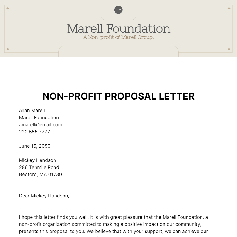 Nonprofit Proposal Letter Template