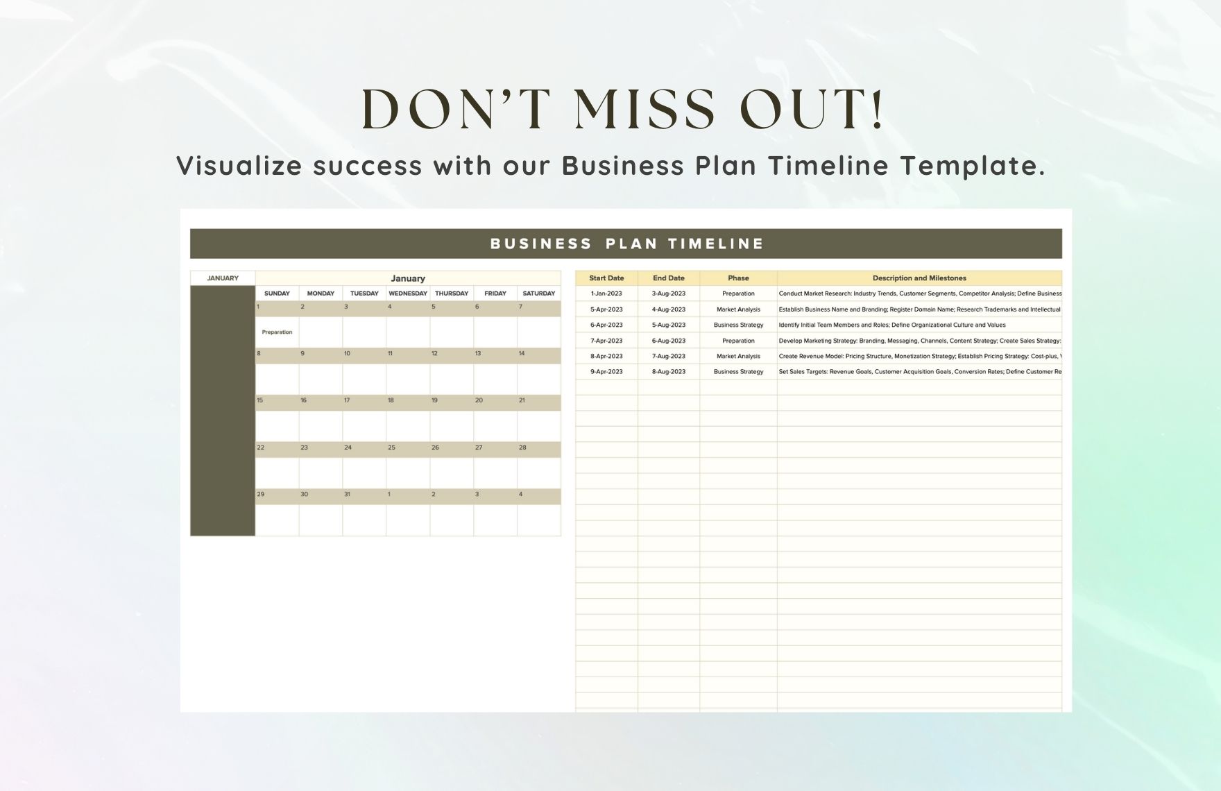 Business Plan Timeline Template