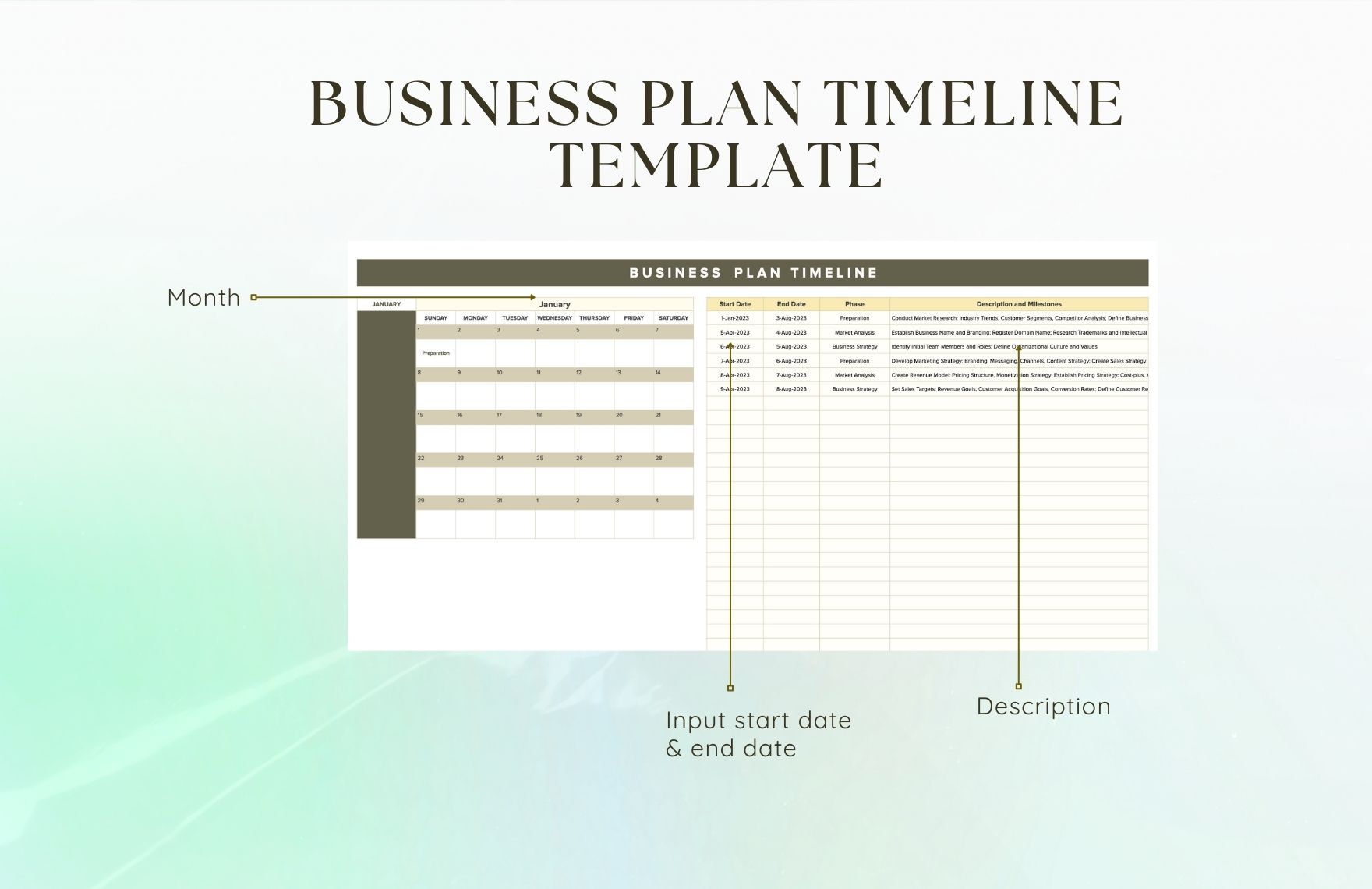 Business Plan Timeline Template