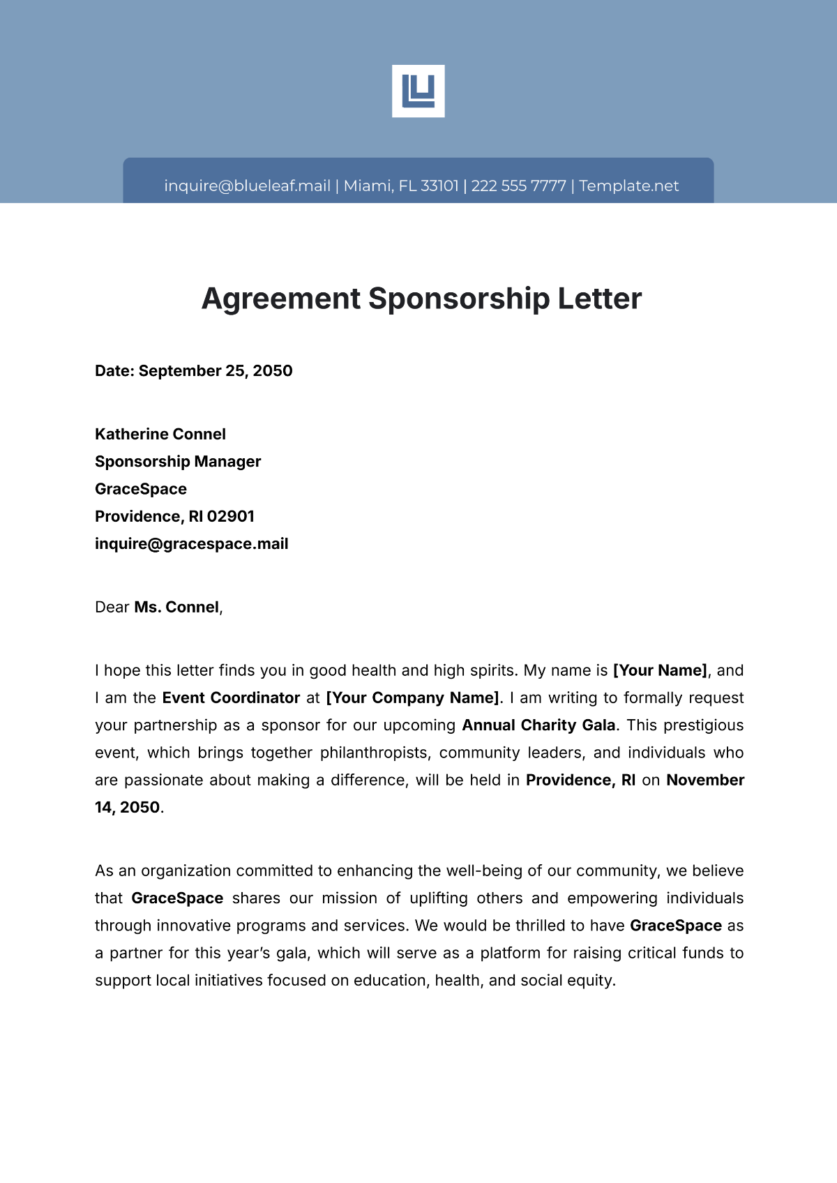 Agreement Sponsorship Letter Template - Edit Online & Download