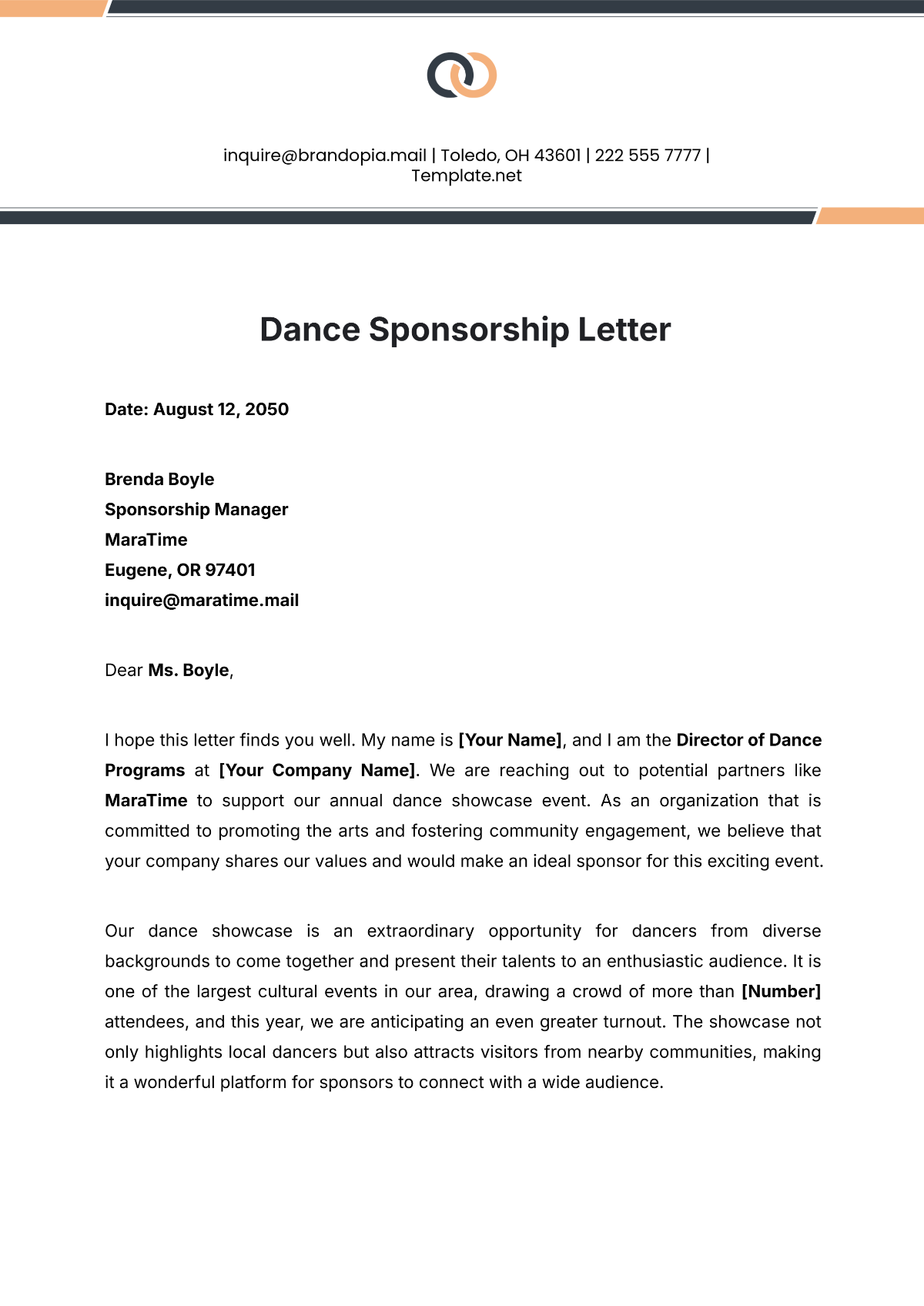 Dance Sponsorship Letter Template - Edit Online & Download