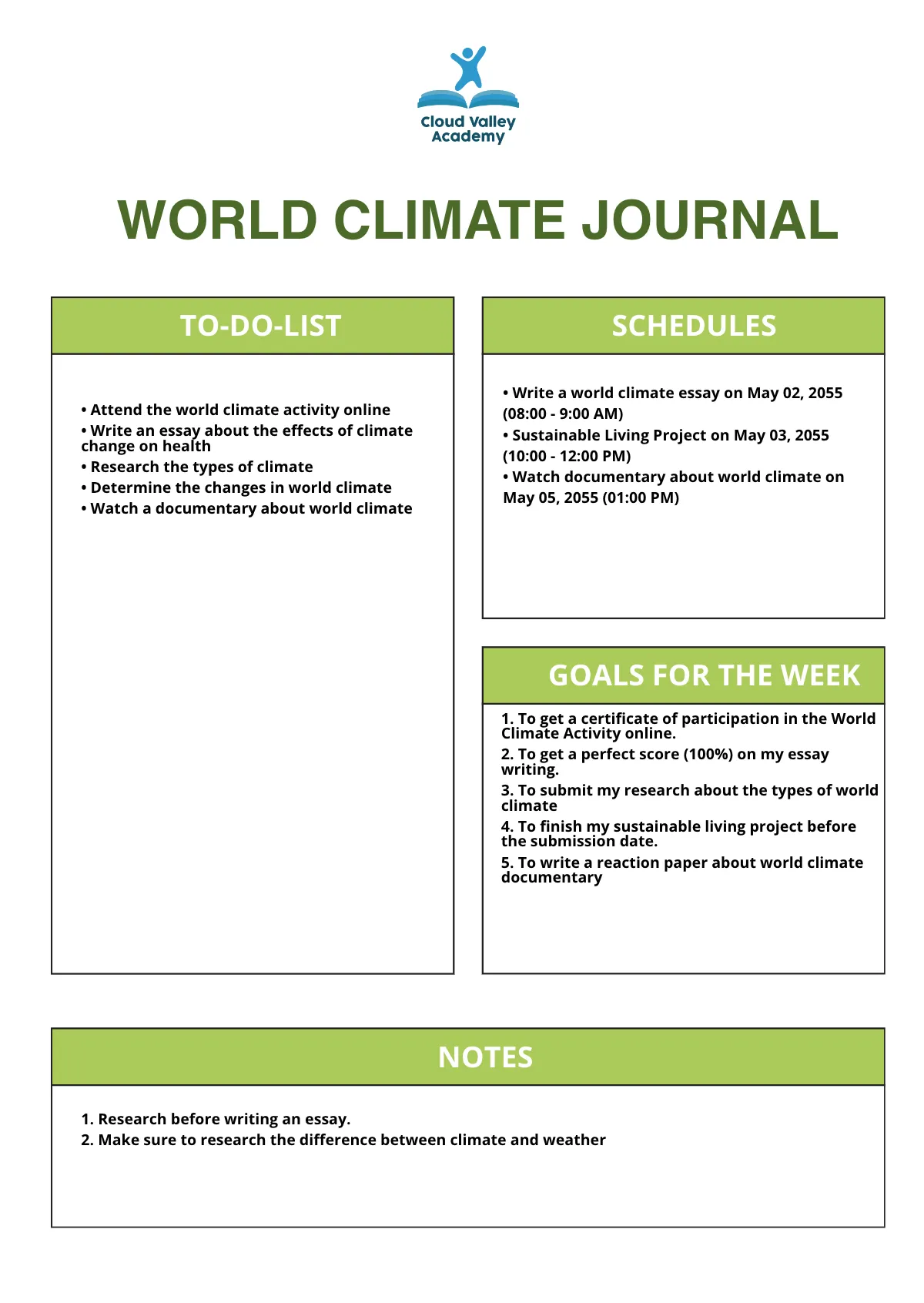Free World Climate Journal Template to Edit Online