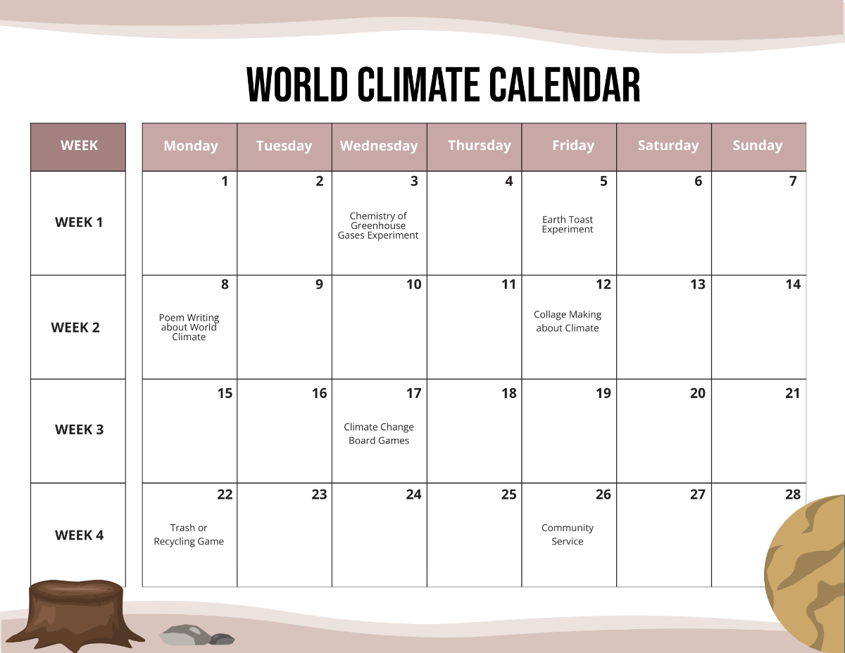 World Climate Calendar Template