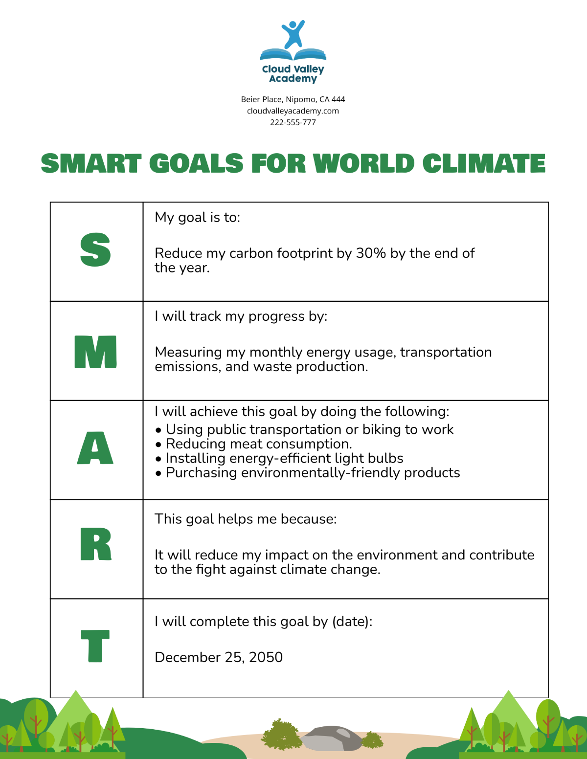 Free World Climate Goals Template