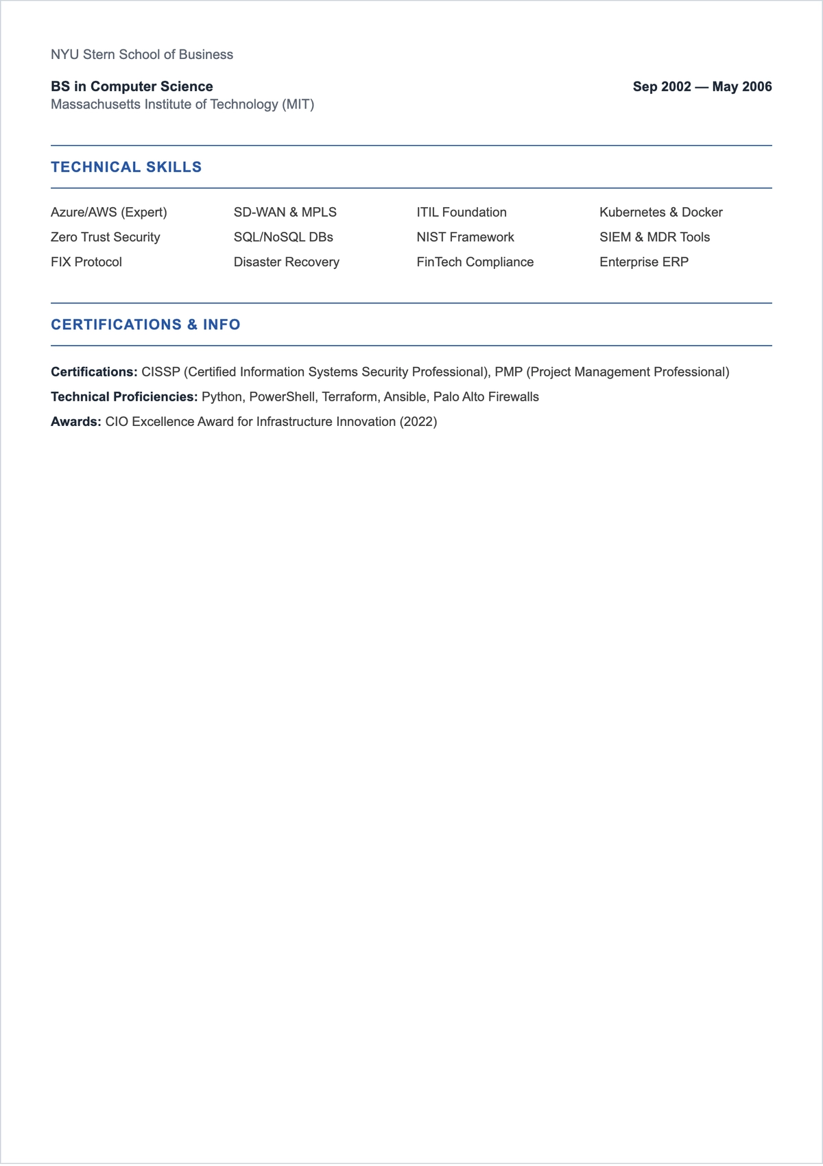 Free Vice President of IT ATS Resume Template, AI Resume Builder