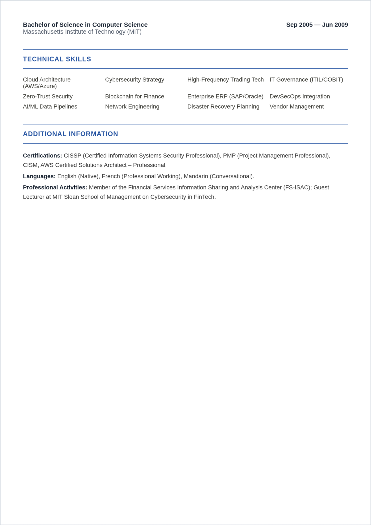 Free Professional Vice President of IT ATS Resume Template