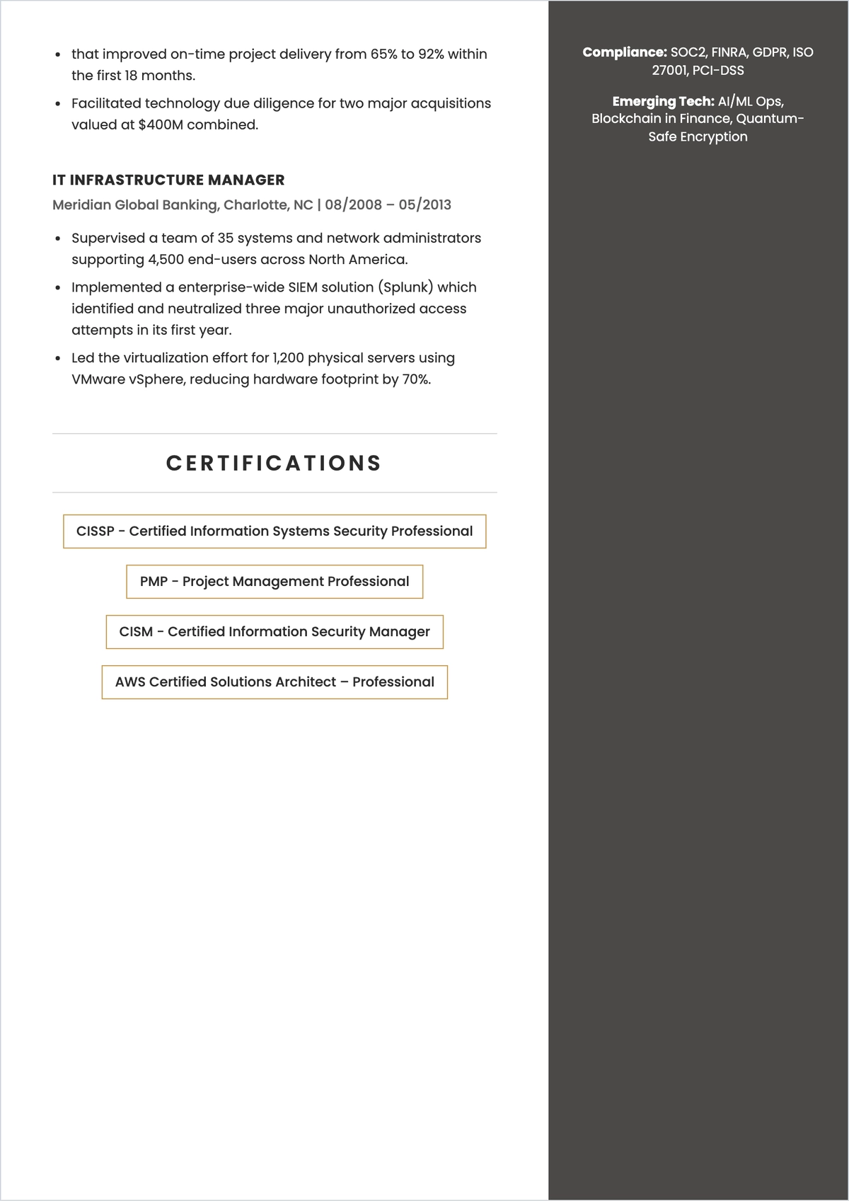 Free Modern Vice President of IT ATS Resume Template