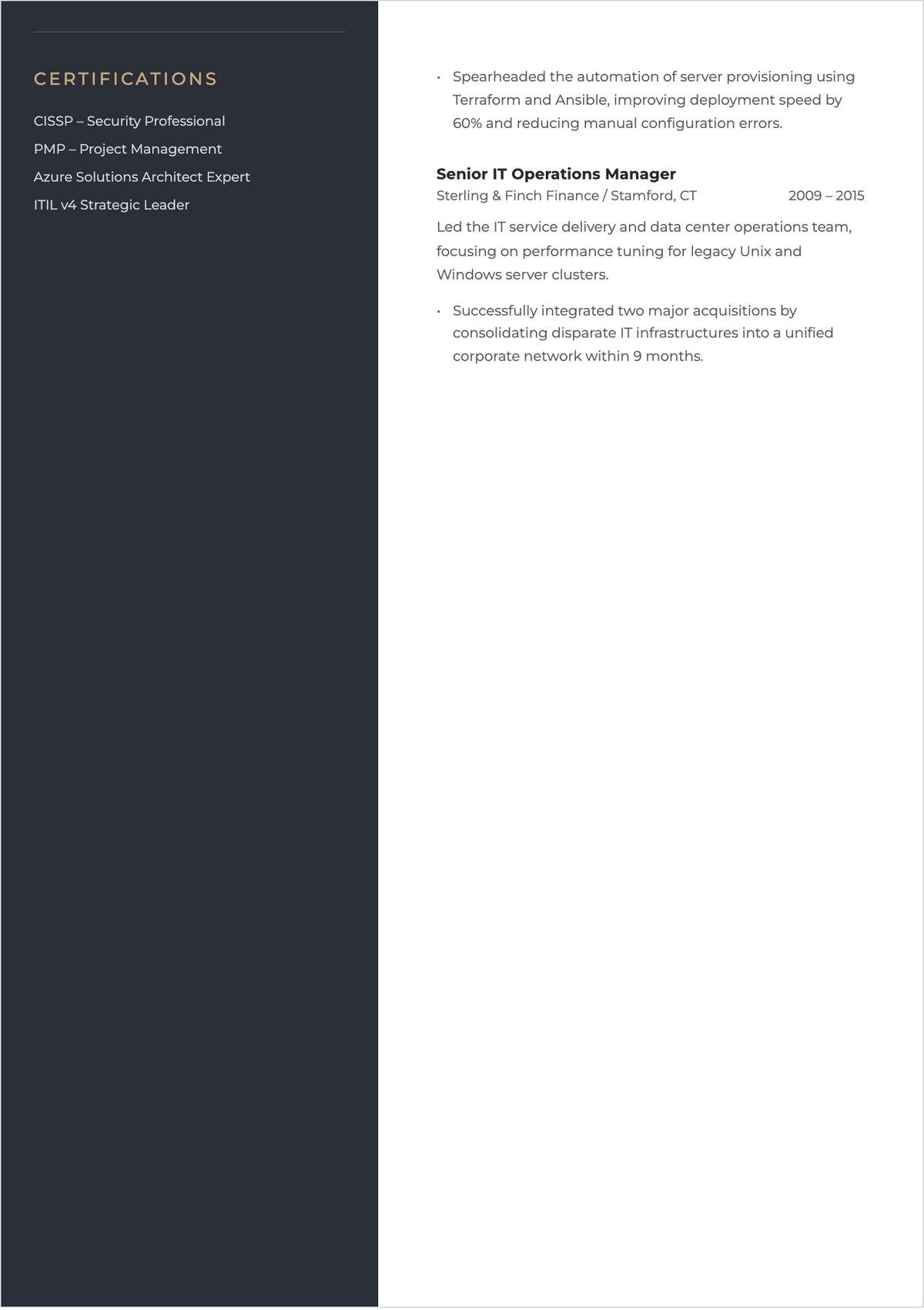 Free Standard Vice President of IT ATS Resume Template
