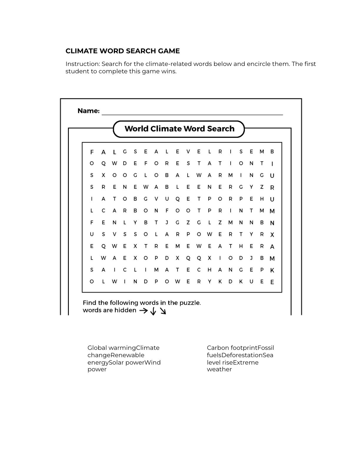 Free World Climate Game Template to Edit Online