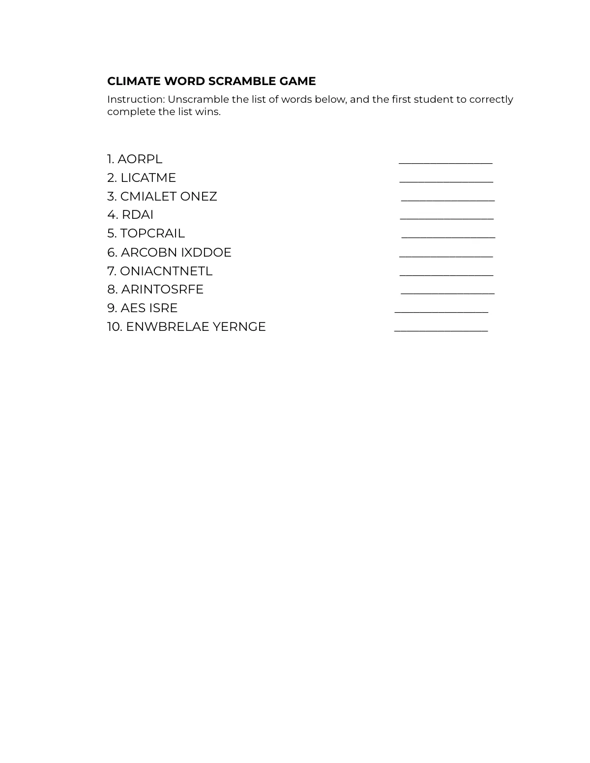 Free World Climate Game Template to Edit Online