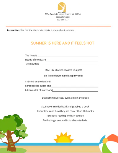 Free Summer Poem Template to Edit Online