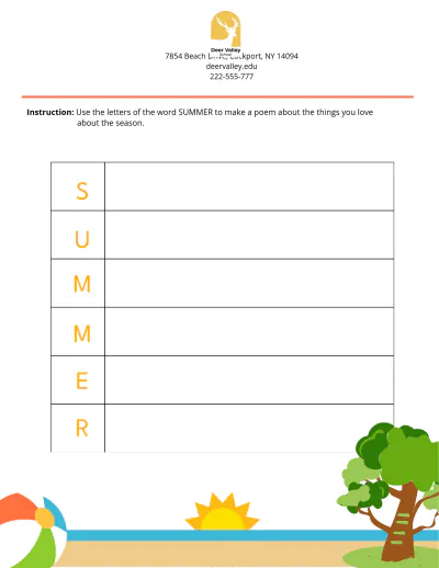 Free Summer Poem Template to Edit Online