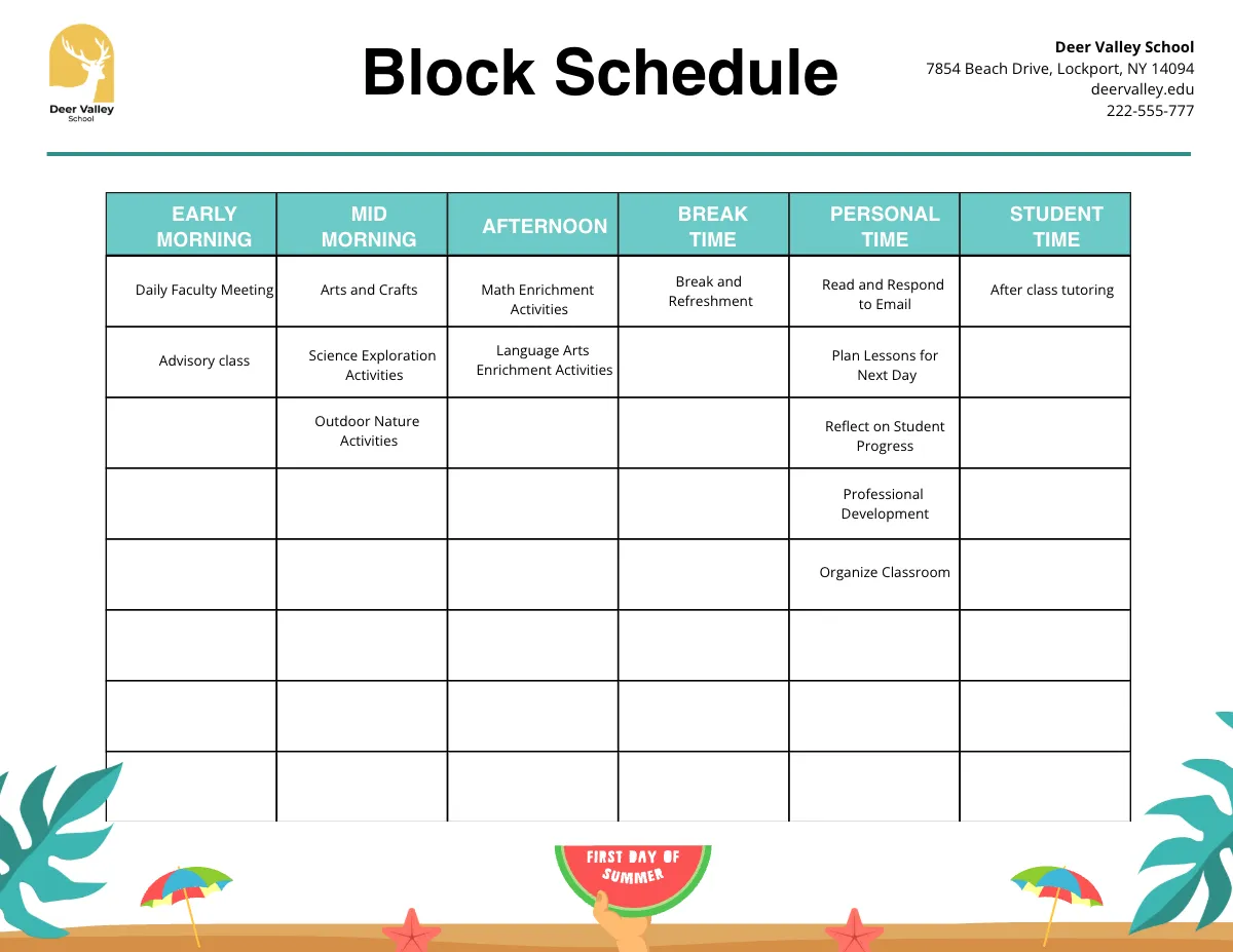 Free Summer Schedule Template to Edit Online