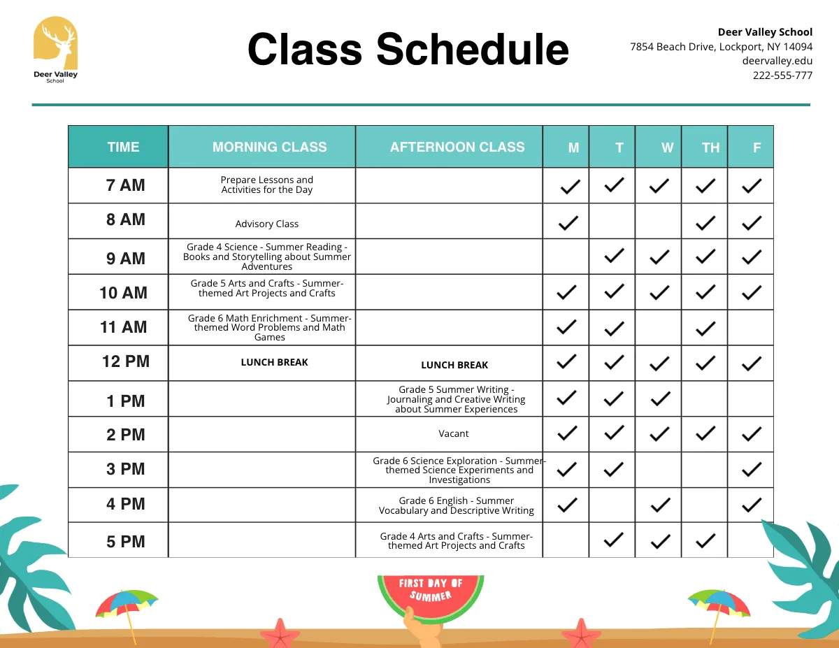 Free Summer Schedule Template to Edit Online