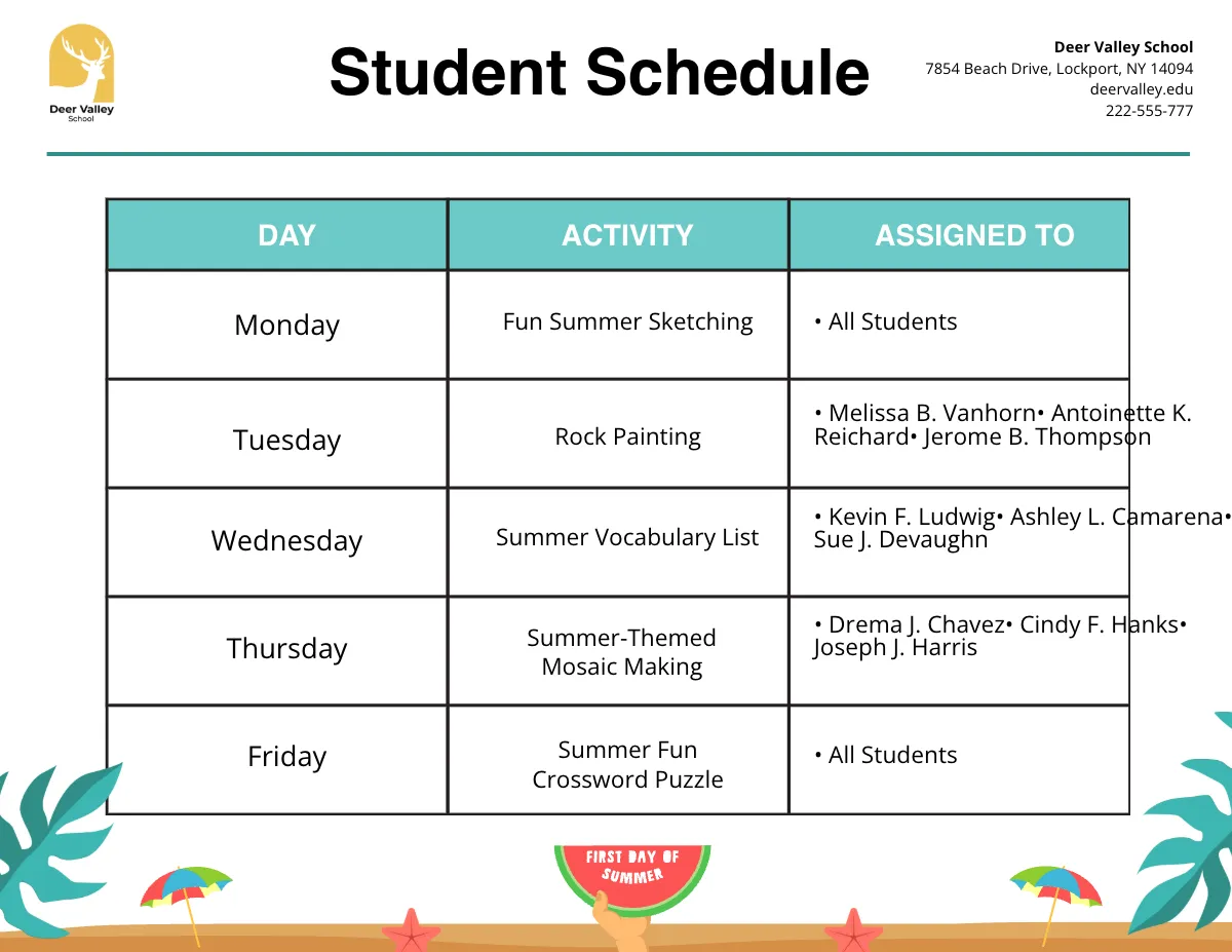 Free Summer Schedule Template to Edit Online