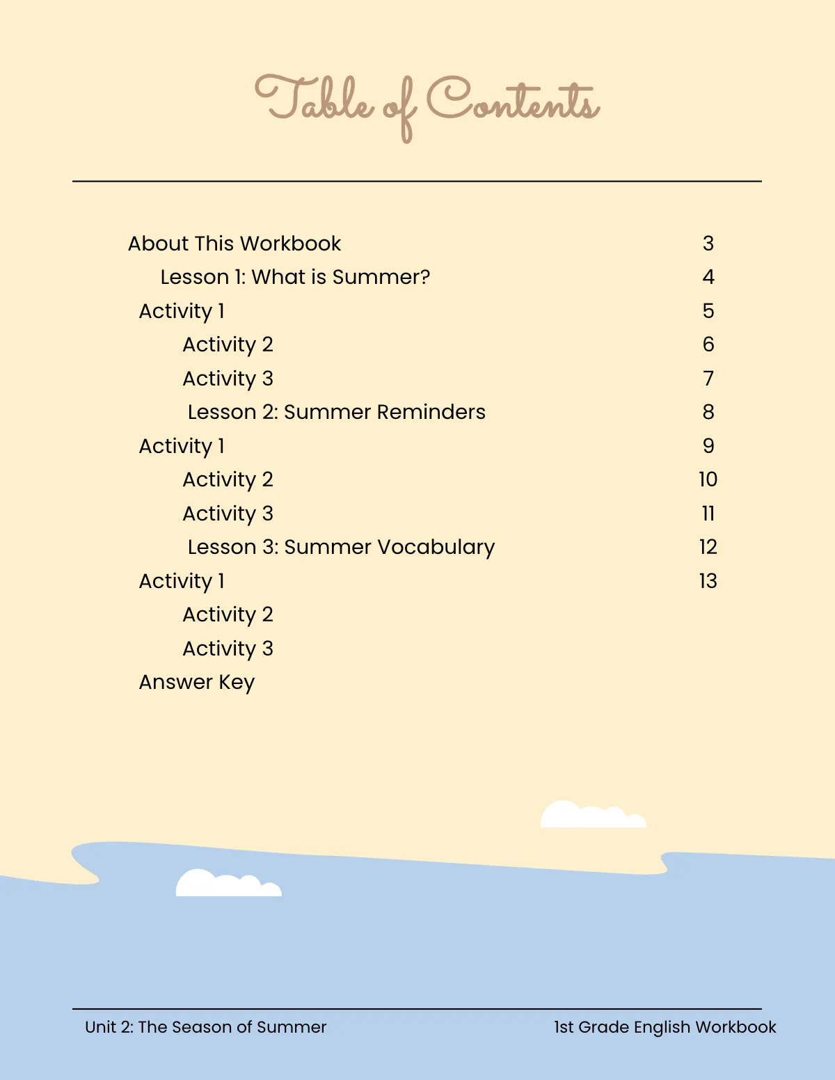 Free Summer Workbook Template to Edit Online