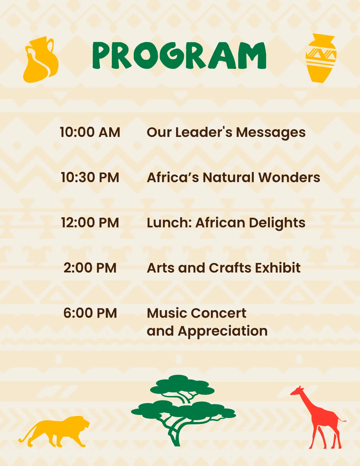 Free African Unity Day Program Template to Edit Online