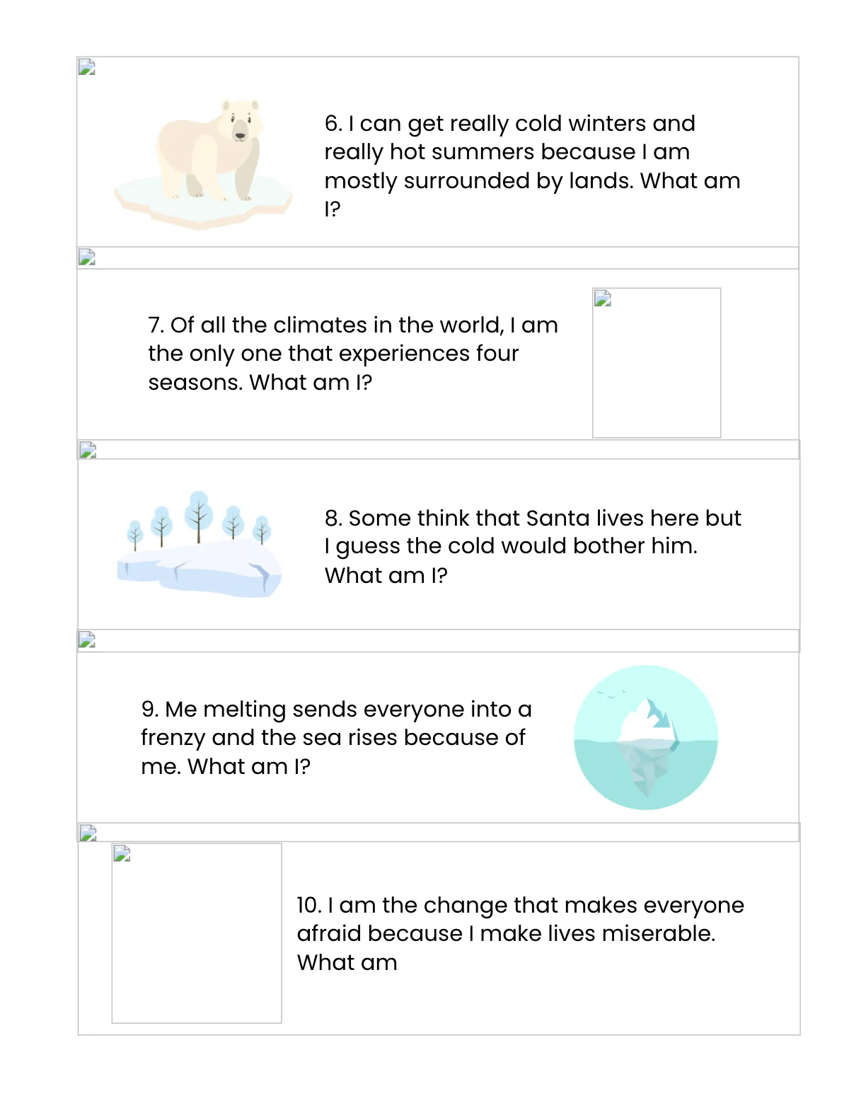 Free World Climate Riddle Template to Edit Online