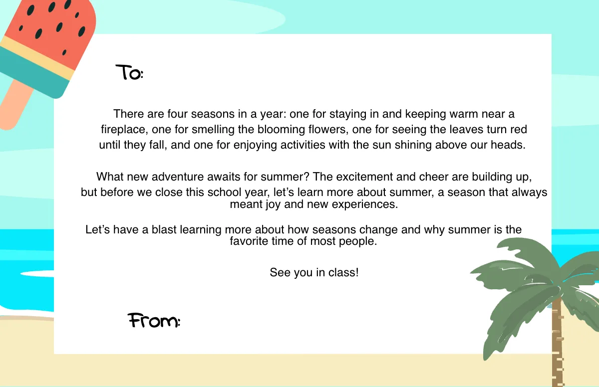 Free Summer Note Template to Edit Online