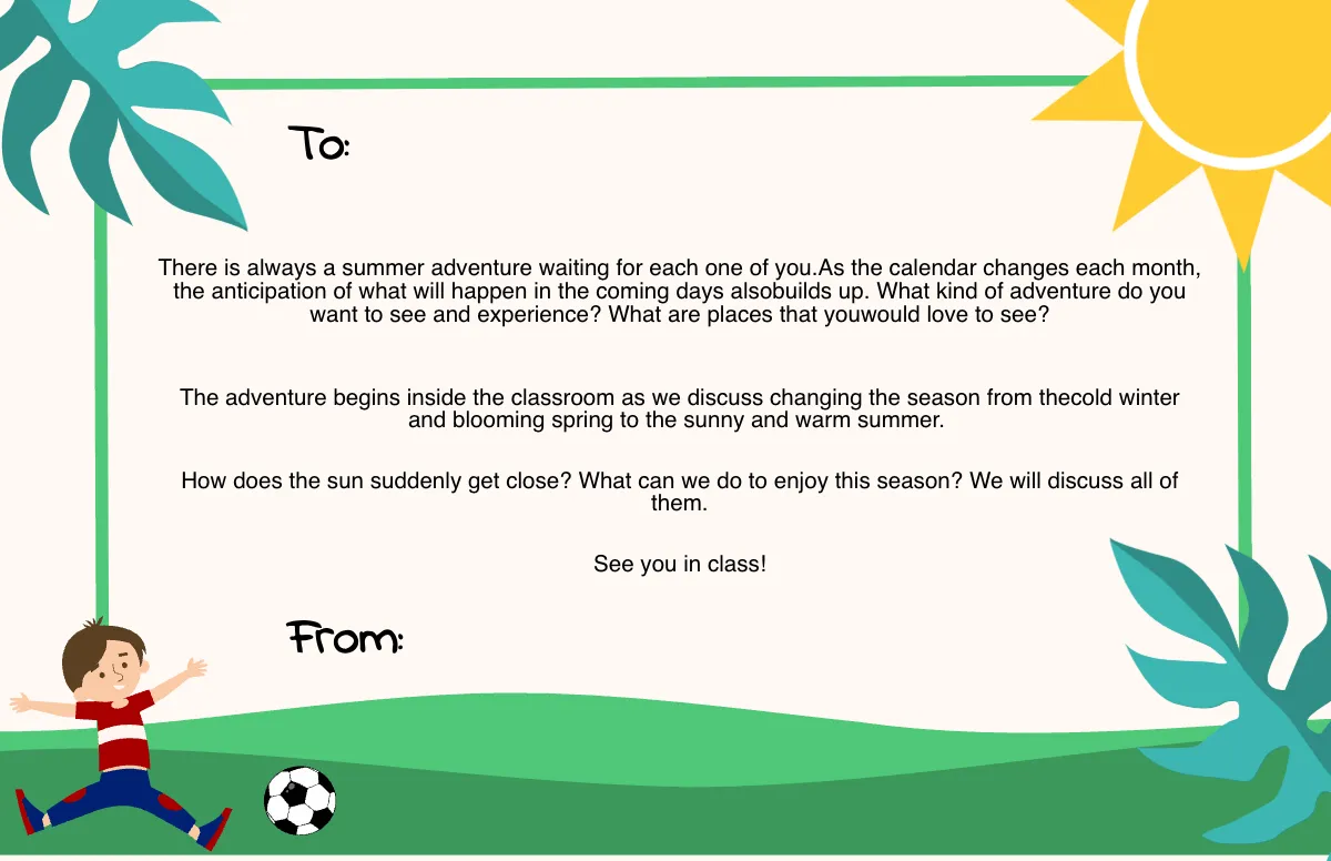 Free Summer Note Template to Edit Online