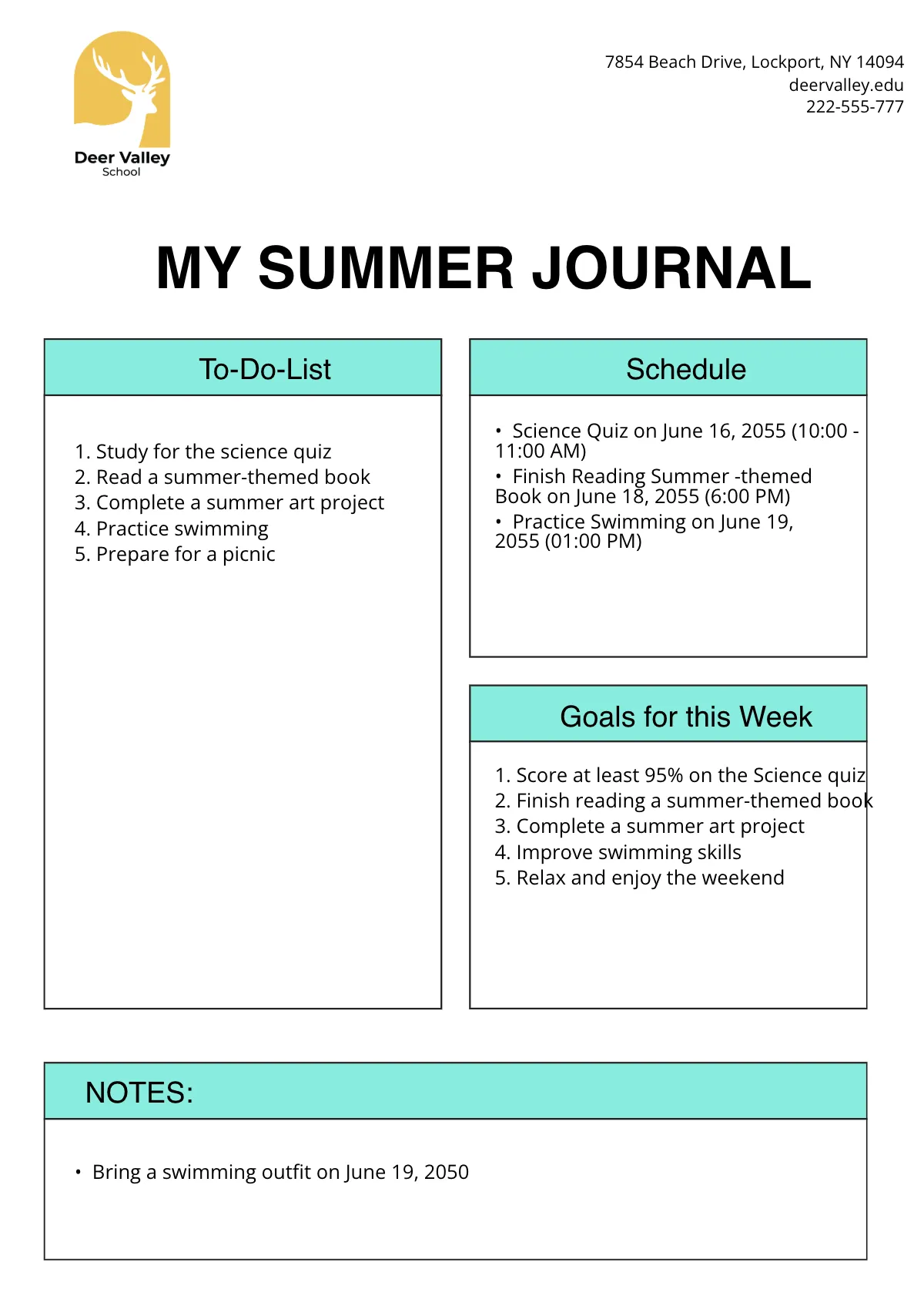 Free Summer Journal Template to Edit Online