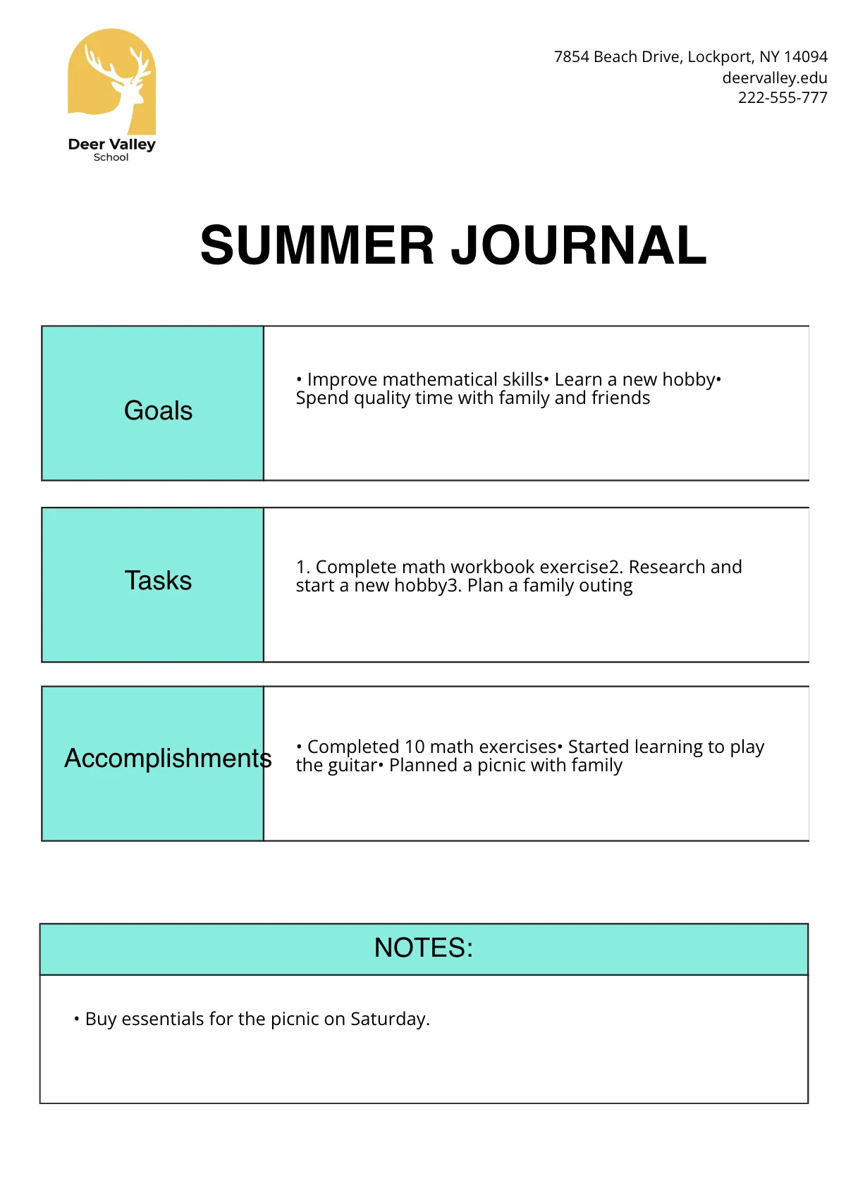 Free Summer Journal Template to Edit Online