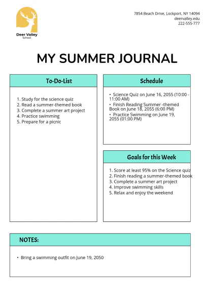 Free Summer Journal Template to Edit Online