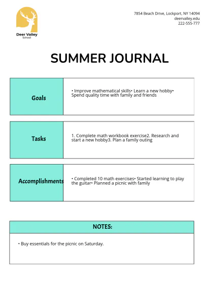 Free Summer Journal Template to Edit Online