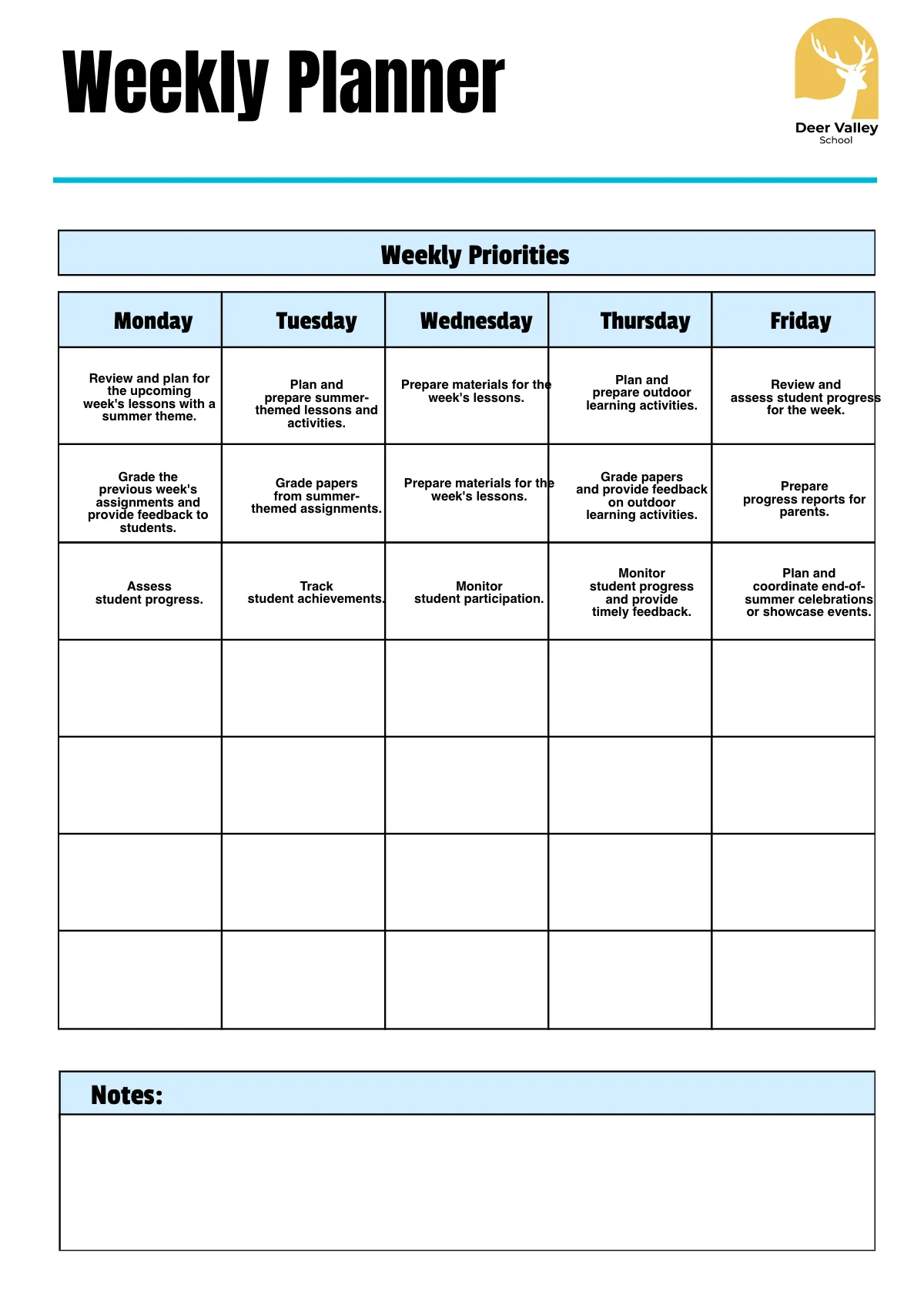 Free Summer Planner Template to Edit Online