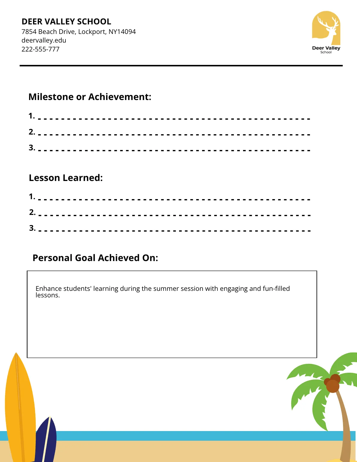 Free Summer Goals Template to Edit Online