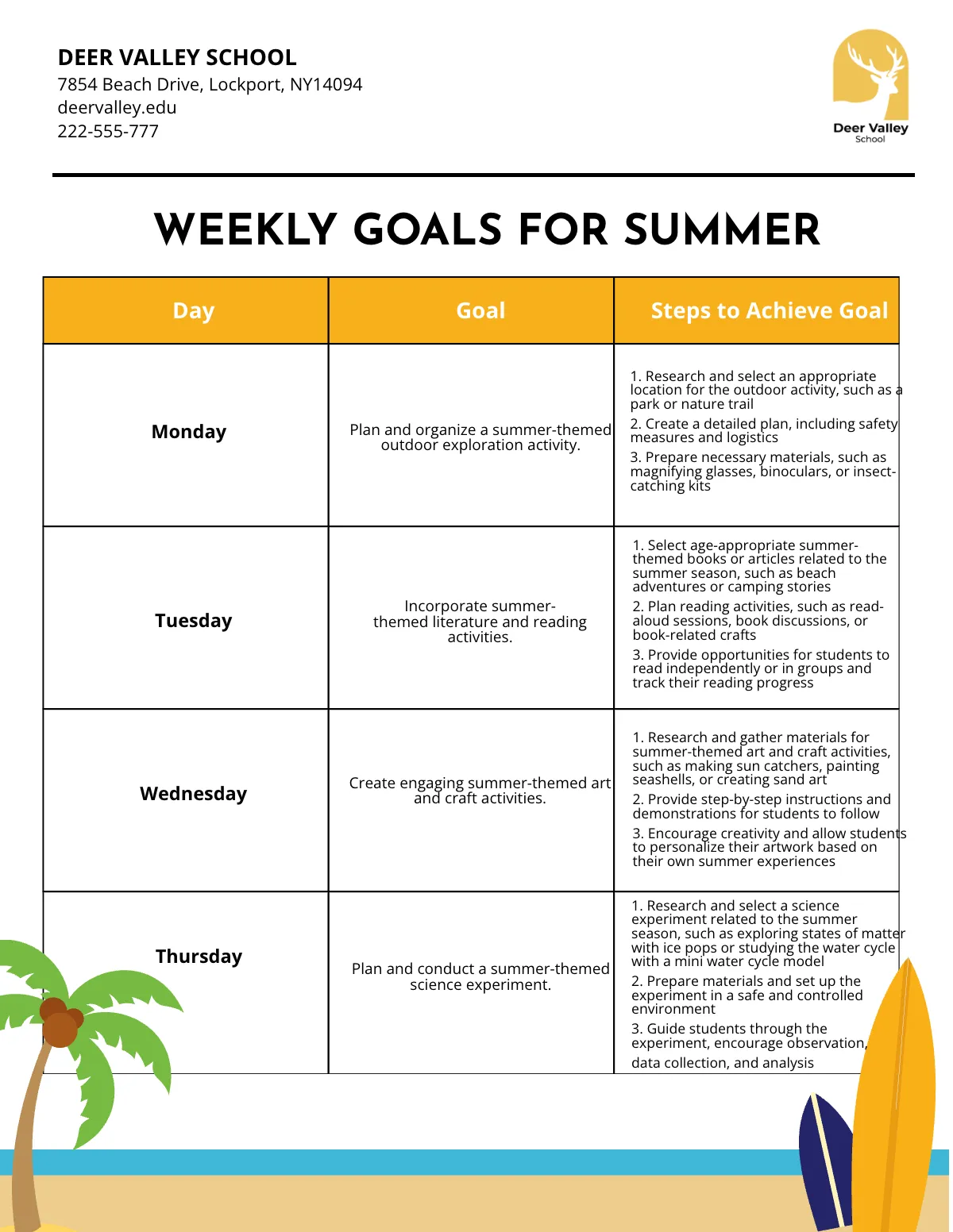 Free Summer Goals Template to Edit Online
