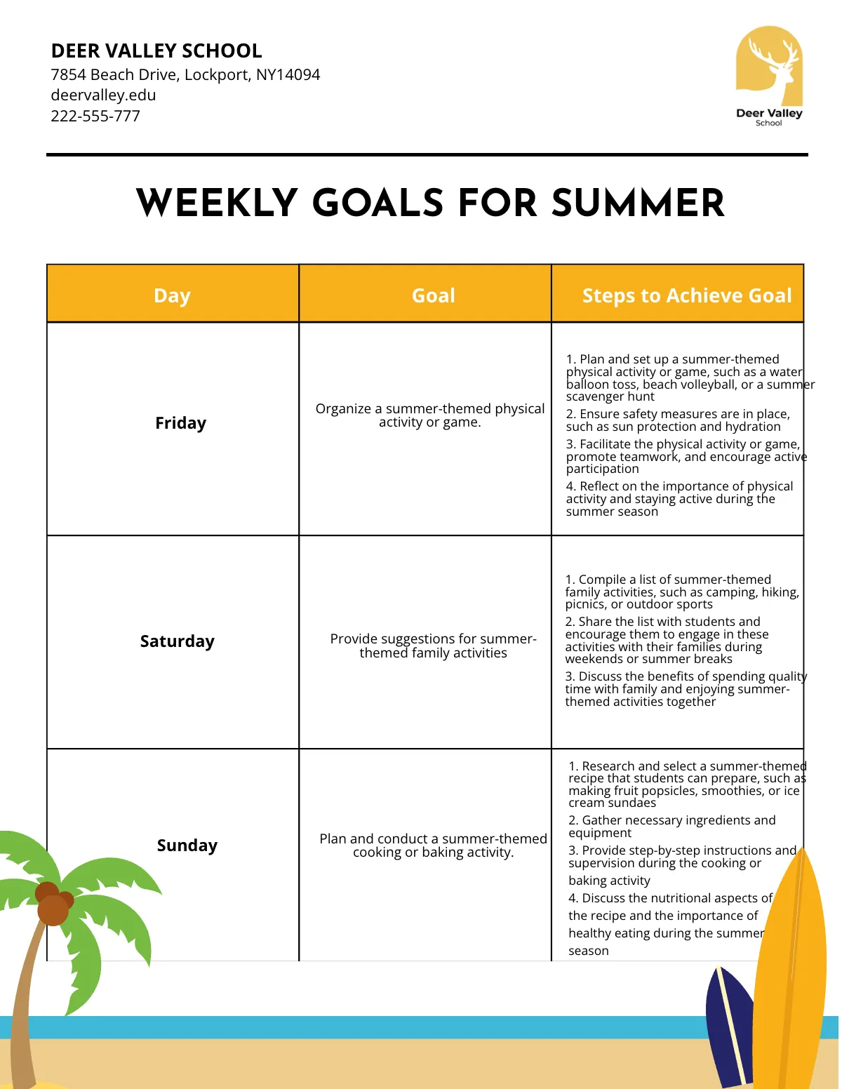 Free Summer Goals Template to Edit Online